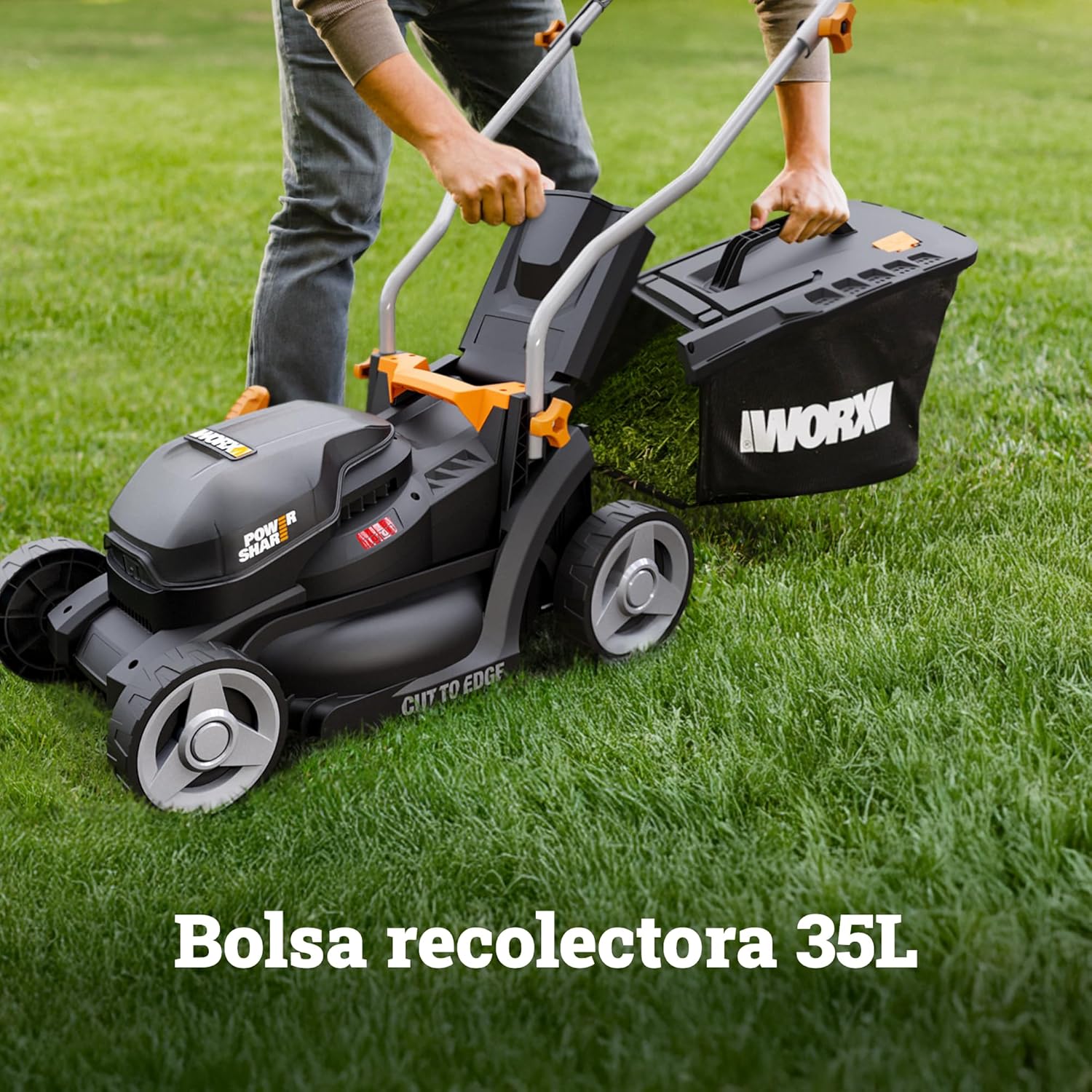 WORX - Tondeuse sans fil série 20V - 33cm - 35L, coupe bordures, 6 hauteurs, poignée pliante - WG733E