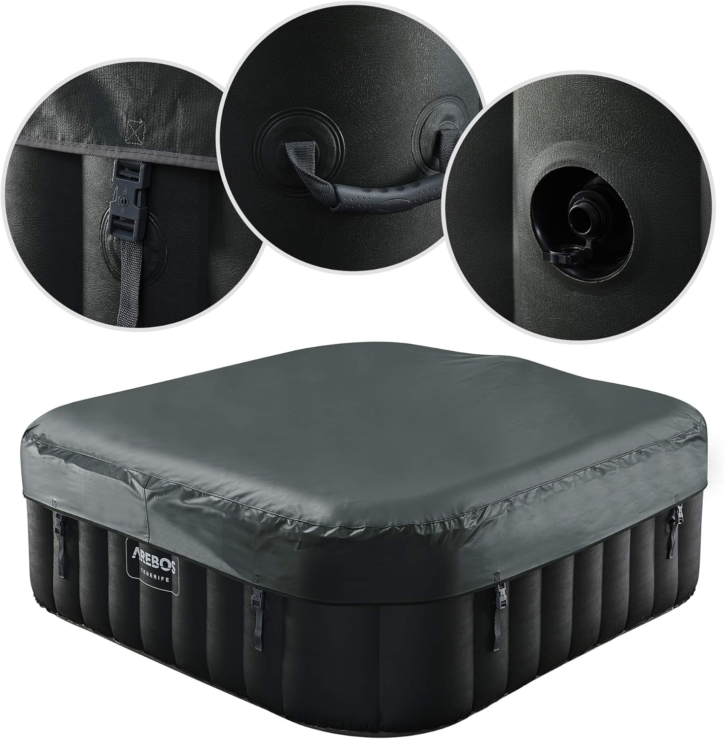 Arebos - Spa gonflable LED, 185x185cm, 6 pers, 130 jets massage