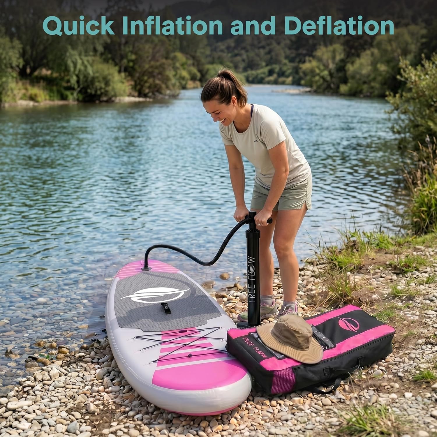 SereneLife Stand Up Paddle Gonflable Adulte 6” – Planche de Paddle avec Accessoires Sup, Sac de Transport, Pont Antidérapant, pour Mer, Lac, Rivière