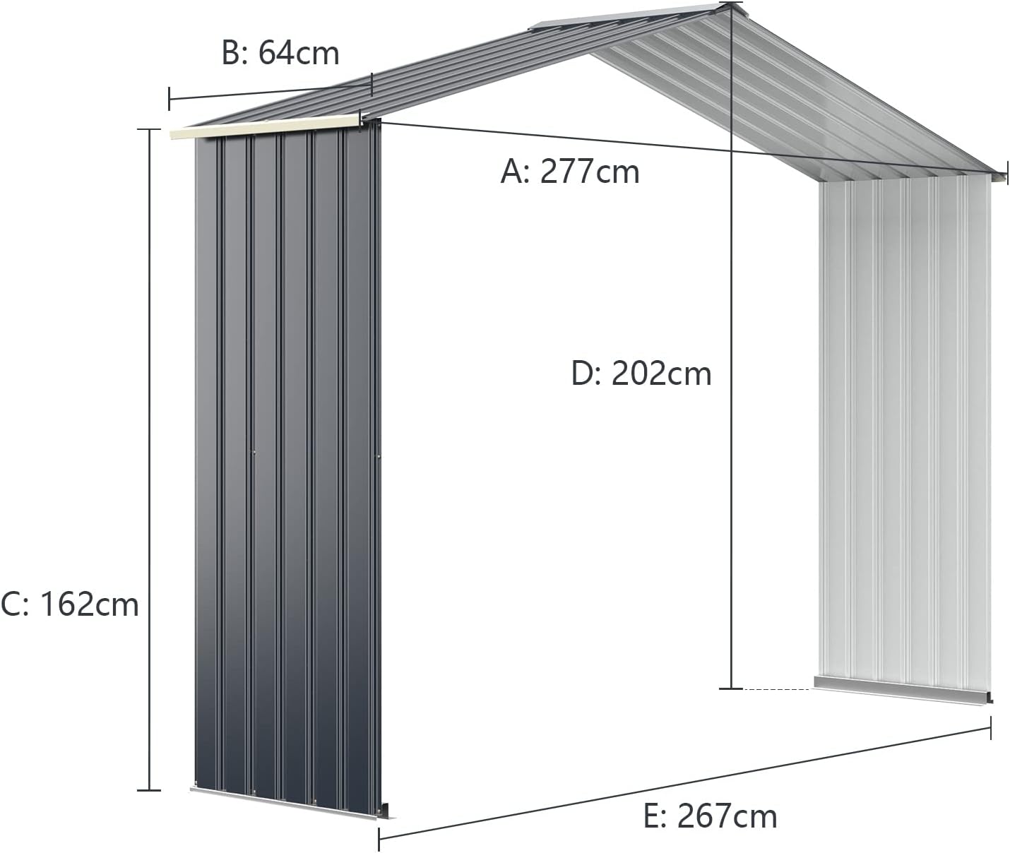 COSTWAY Abri de Jardin en Métal + 1 Kit d'Extension, avec 2 Portes Coulissantes Verrouillables, 4 Trous d’Aération, Toit Penché, Gris pour Vélo, Poubelle (277,5 x 255 x 202,5cm)