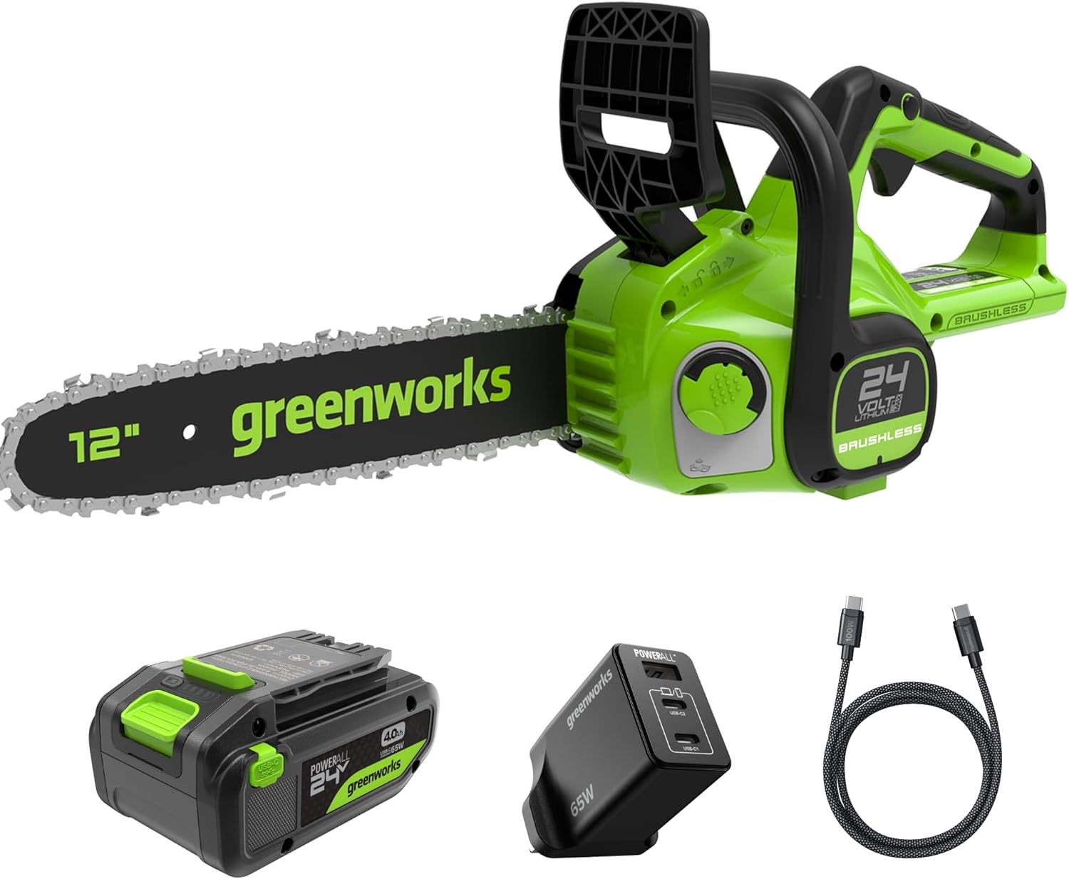Greenworks - tronçonneuse sans fil 30cm, moteur brushless, 24V, GD24CS30K4