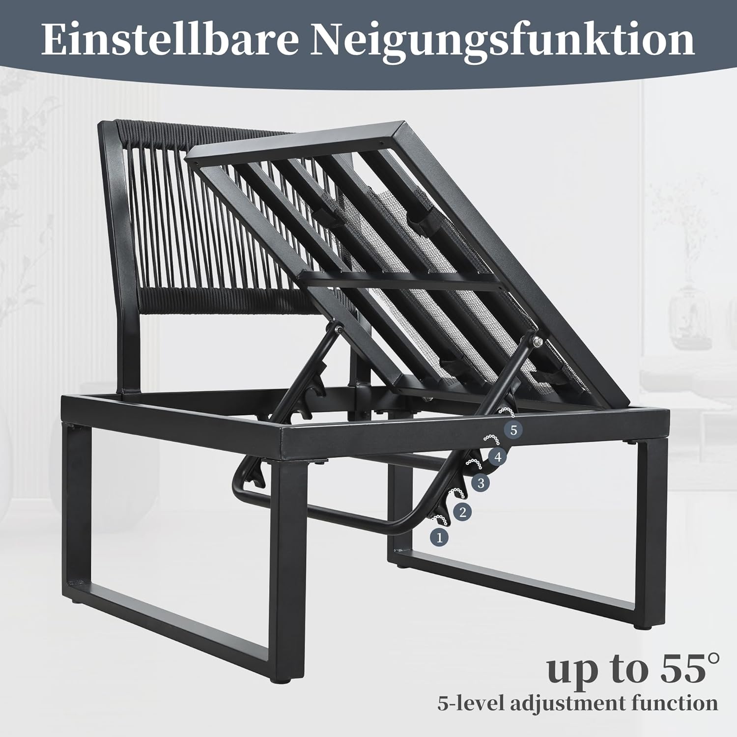 Sapgaks - Ensemble salon jardin inclinable 5 positions - structure acier, plateau bois-plastique, table incluse - gris/n