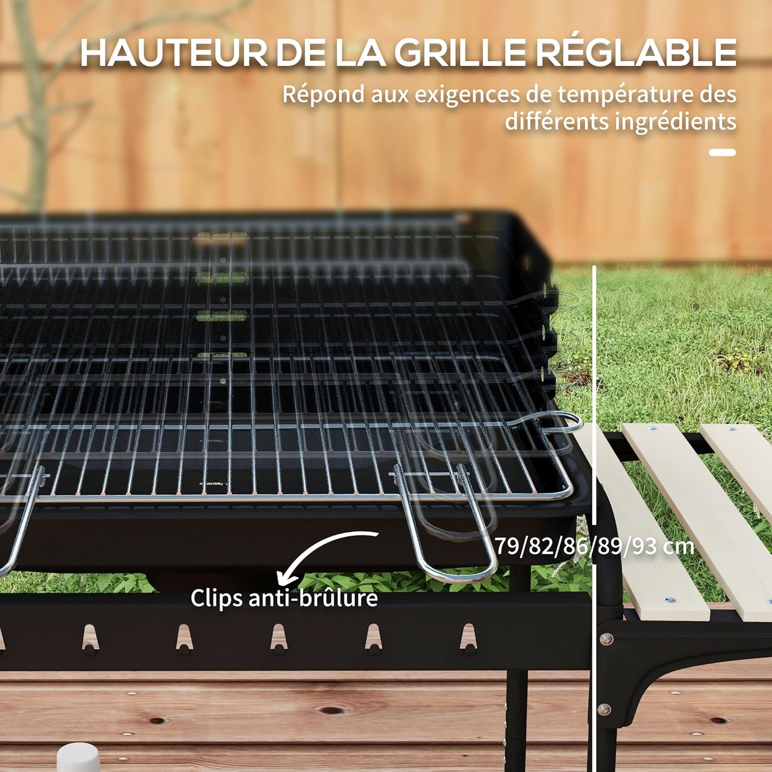 Outsunny - BBQ sur pied réglable - 103x47x95cm - 3 étagères, récupérateur de cendres, 2 roues