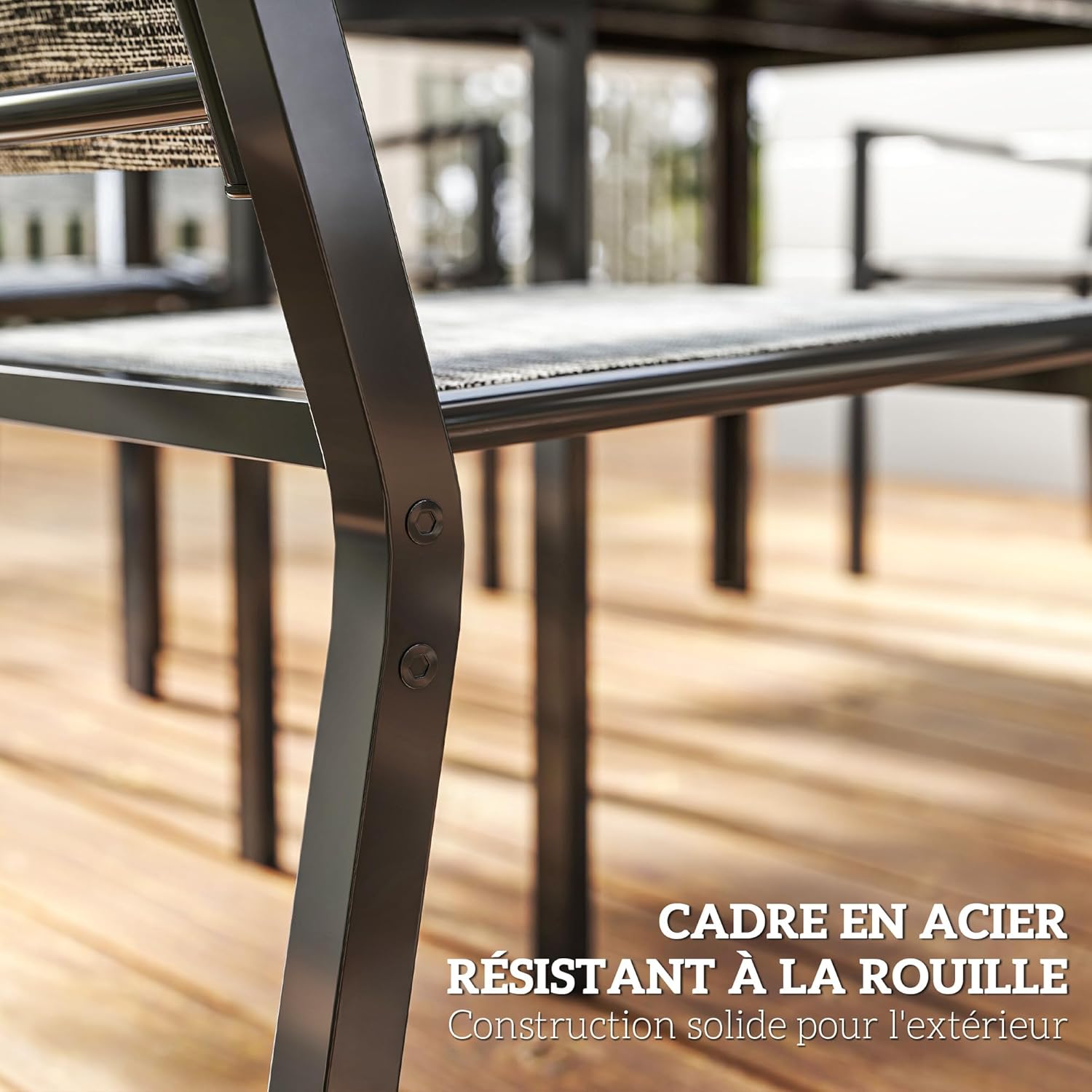 Outsunny - Salon de jardin 7 pièces - 150 cm - acier, 6 chaises empilables