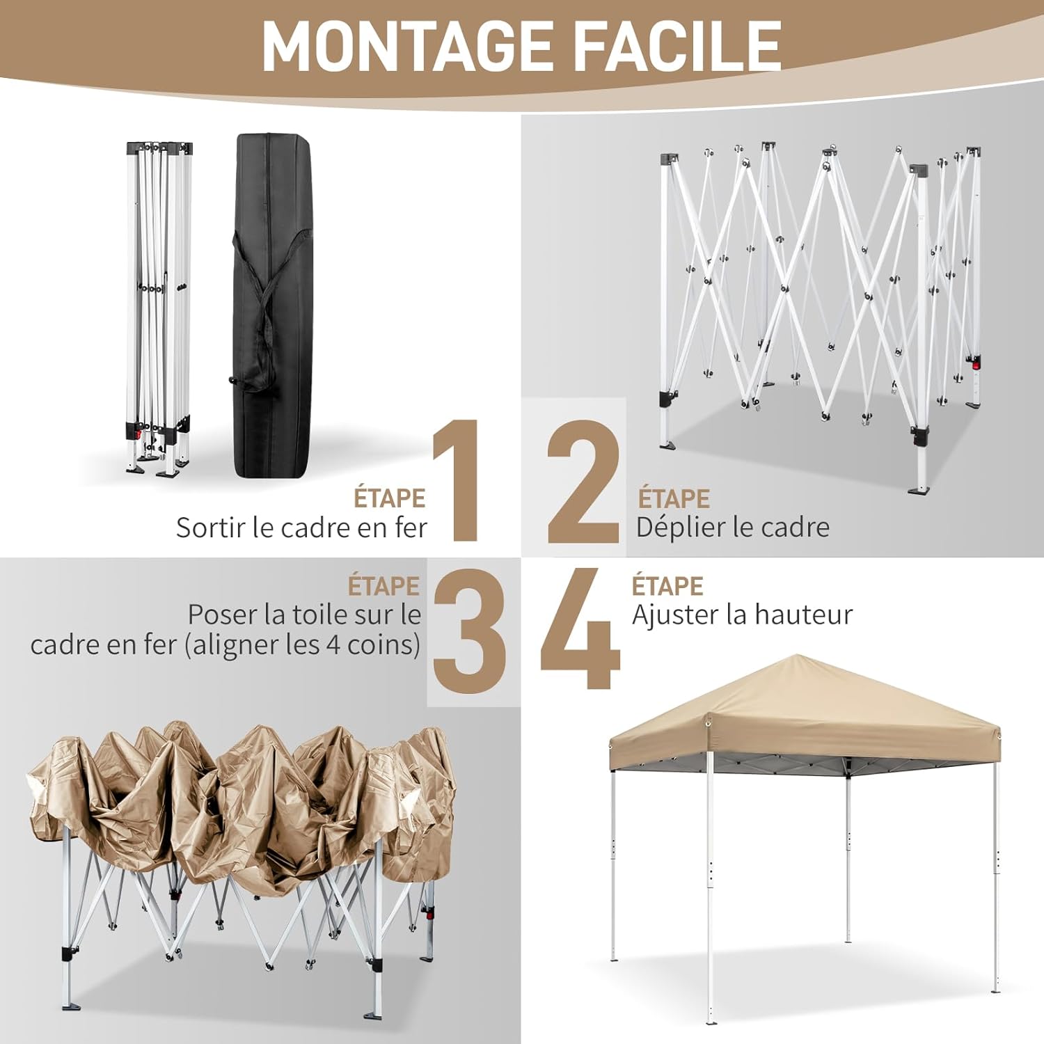 LEADZM - tonnelle pliante série - 3x3m - imperméable, anti-UV, moustiquaires