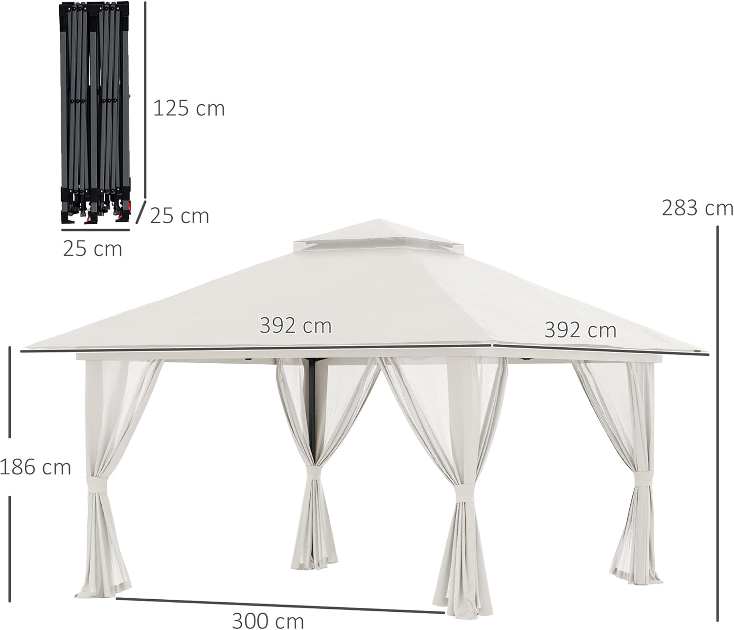 Outsunny - Tonnelle de Jardin Pop-up – 4x4m, UV 50+, double toit, moustiquaires, sac de sable, transport - BARNUM-4x4-UV