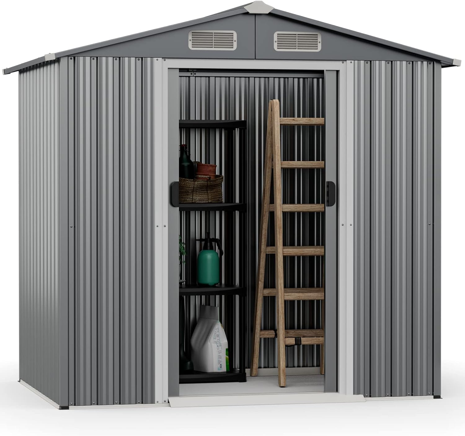 COSTWAY - Abri jardin métal galvanisé - 3,7m³ - double porte, aération, rampe