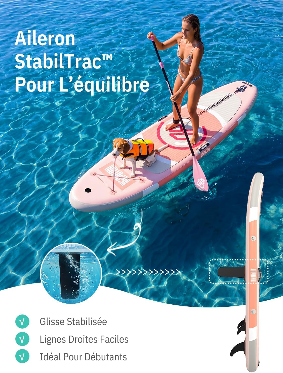 Niphean - Paddle Gonflable Adulte avec siège - Ultraléger  - Aileron StabilTrac, paddle yoga antidérapant, animaux