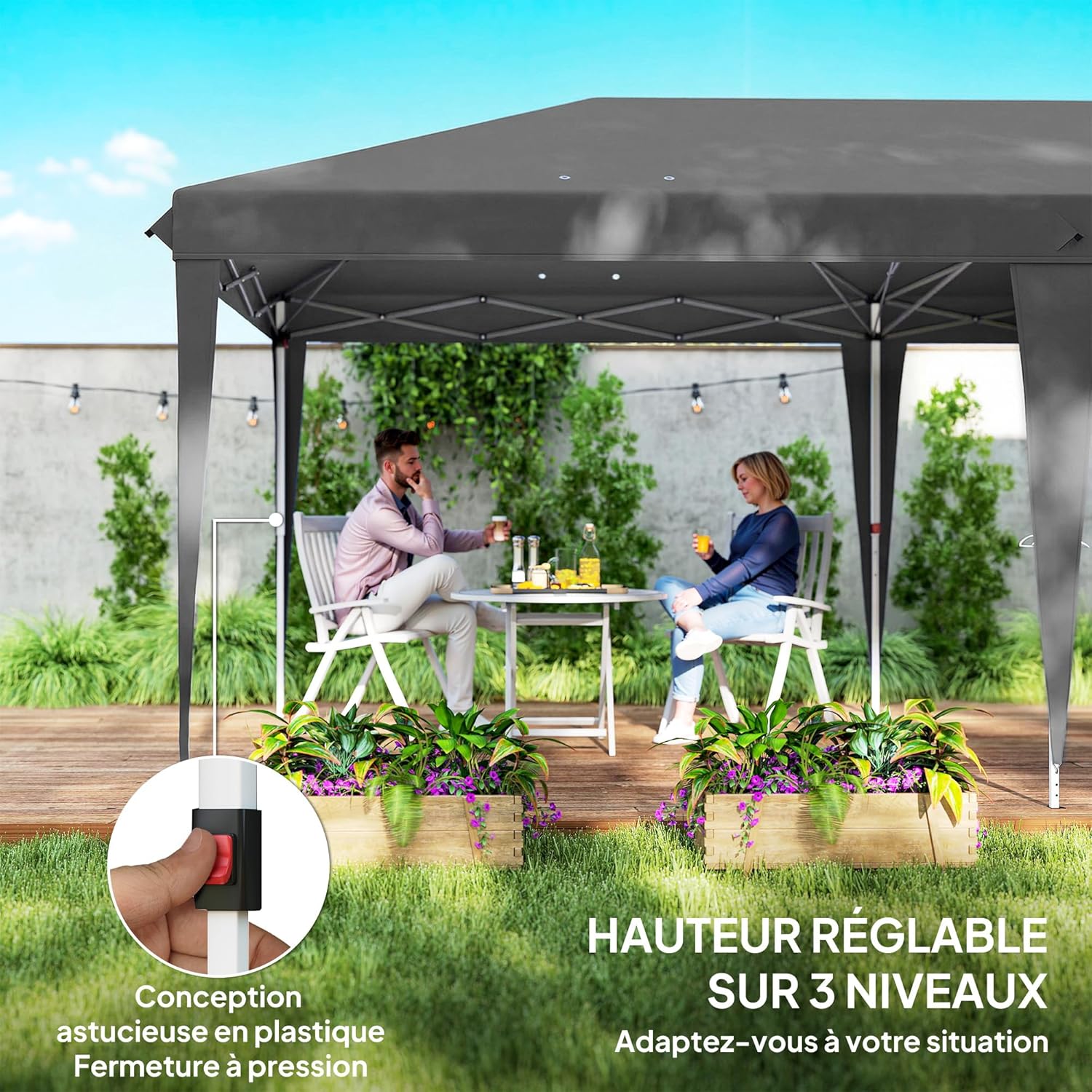 Outsunny - Tonnelle pliable 3x6m acier renforcé, côtés amovibles, gris