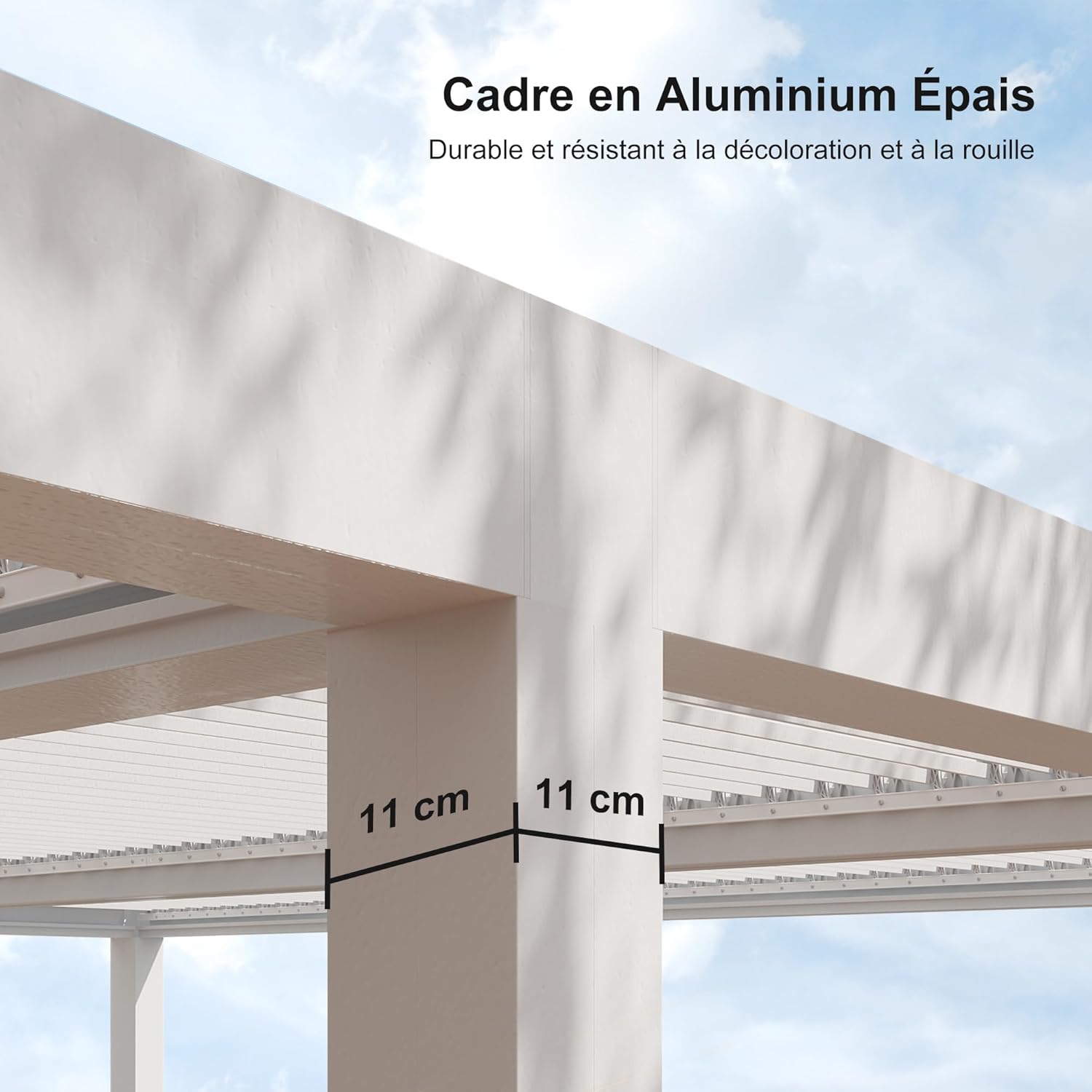 PURPLE LEAF - Pergola bioclimatique - 4,8x3,68m - lames orientables, éclairage intégré, aluminium, blanc