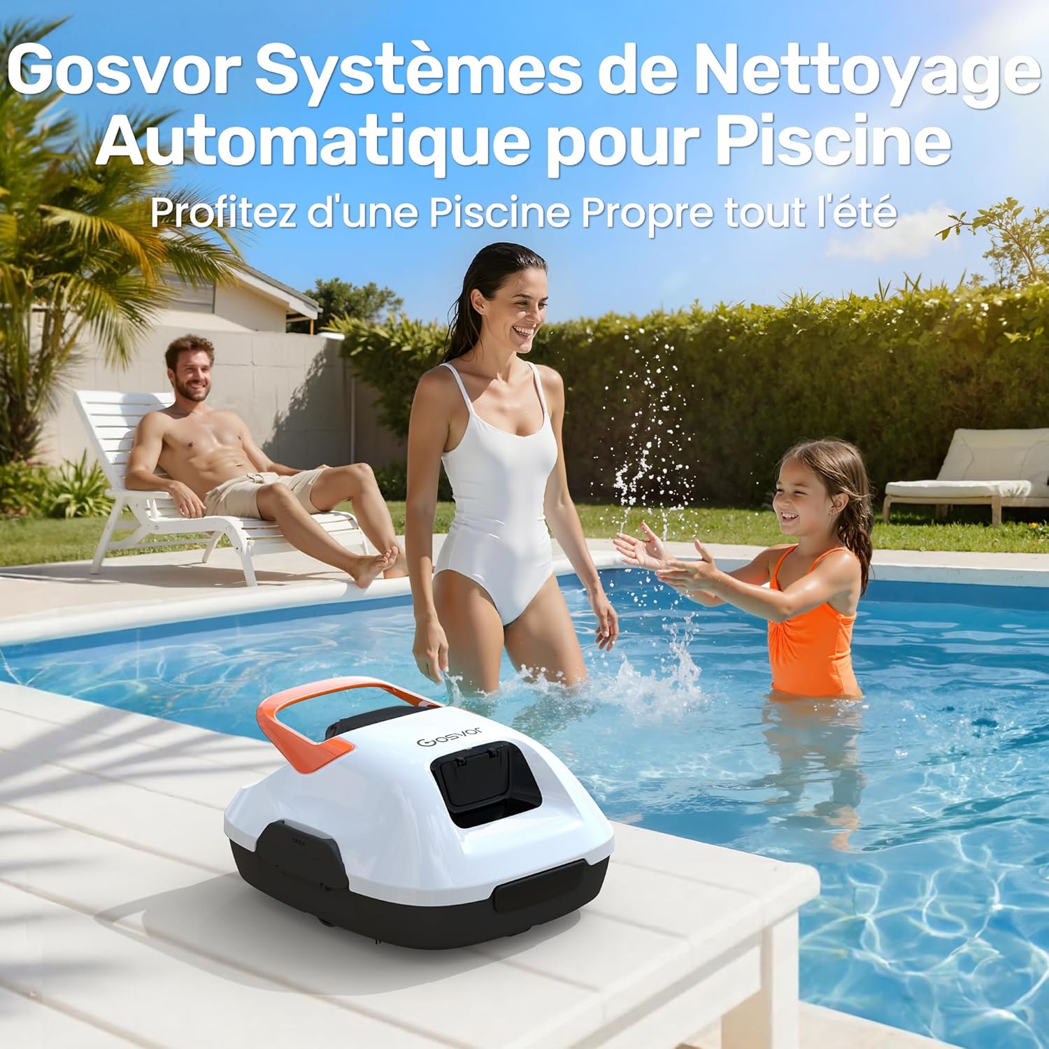 Gosvor - Robot piscine sans fil, 90 min d’autonomie, 80m², retour auto