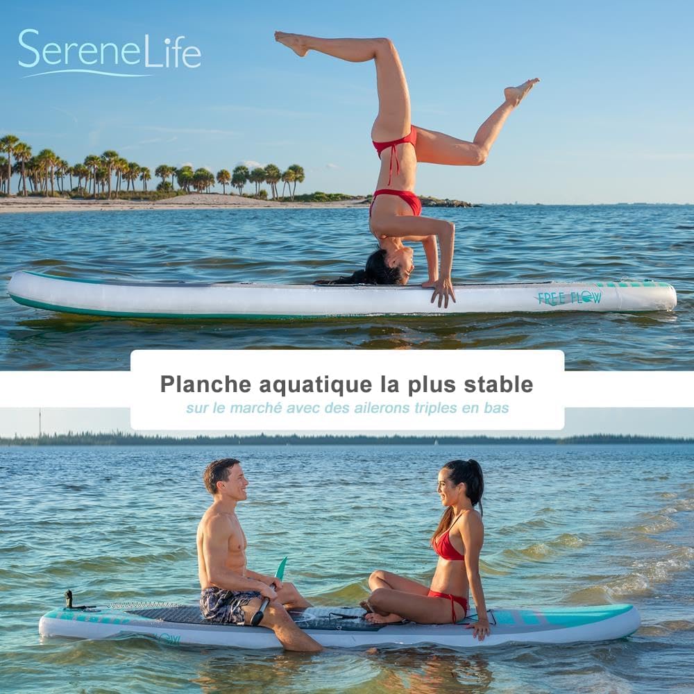 SereneLife Stand Up Paddle Gonflable Adulte 6” – Planche de Paddle avec Accessoires Sup, Sac de Transport, Pont Antidérapant, pour Mer, Lac, Rivière
