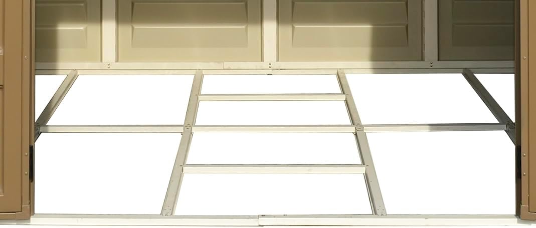 Duramax WoodSide 10 x 8 (7.64 m²) Abri de jardin en plastique avec 3 fenêtres fixes et kit de fondation en métal, structure de toit en métal robuste, ignifuge et sans entretien - Ivory/Brown