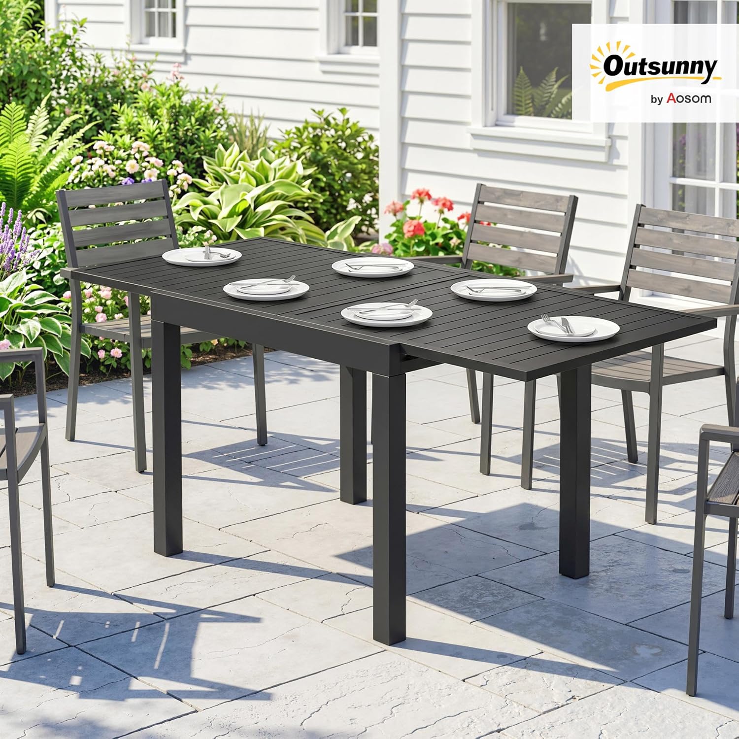 Outsunny - Table Extensible Jardin - 80-160 cm - Aluminium, rallonge, 4-6 pers.