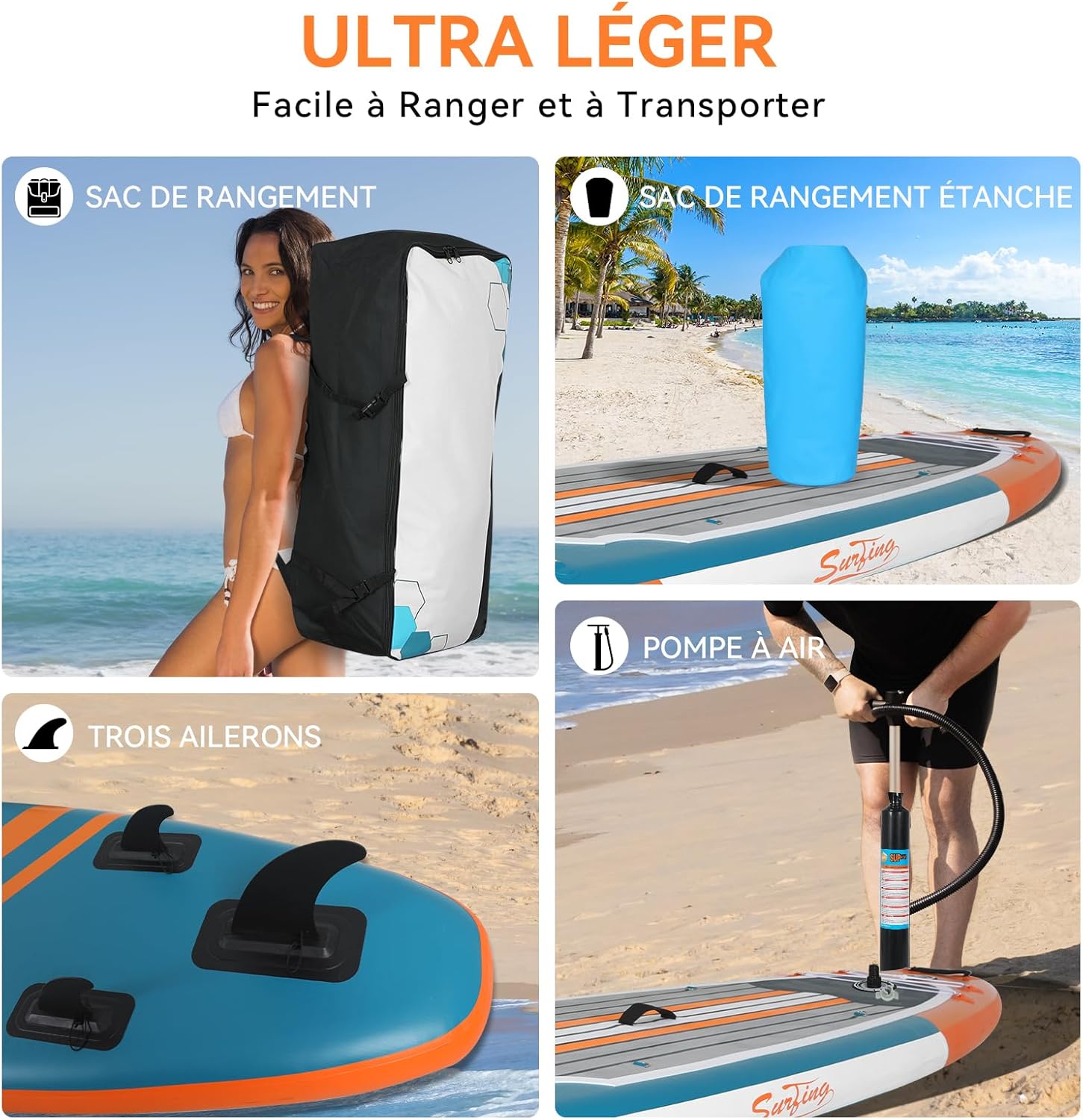 YU YUSING - Paddle gonflable adulte - 320/335cm - 2 personnes, siège kayak, pagaie alu, caméra, pompe, 150kg