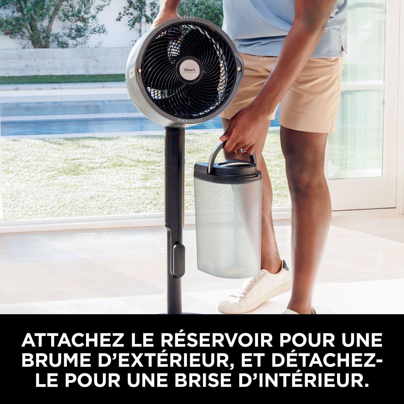 Shark - FlexBreeze Pro - ventilateur intérieur/extérieur - sans fil, brumisateur, 5 vitesses, télécommande, silencieux, 
