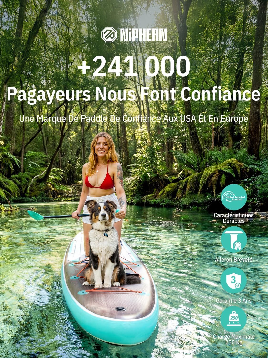 Niphean - Extra Large Paddle - 2+1 pers - gonflable, kit débutant, housse étanche