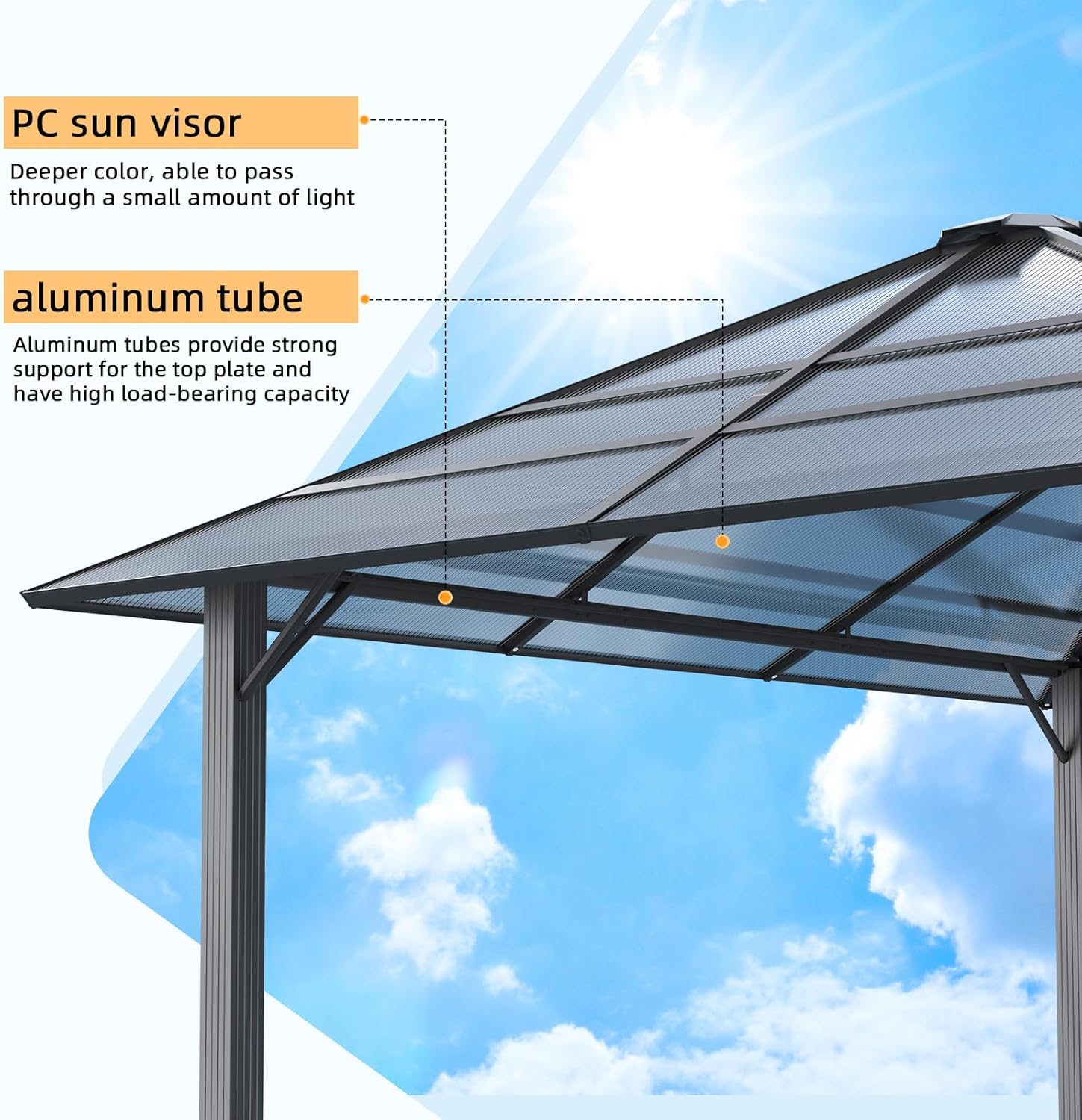 JUMMICO - Tonnelle série extérieure - 3x4m aluminium imperméable, toit transparent, parois latérales