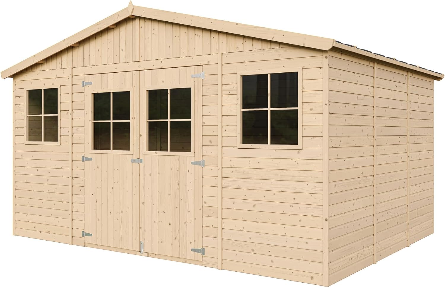Abri de Jardin en Bois Exterieur avec Plancher IMPRÉGNÉ- Chalet en Pin/épicéa-H246x418x320 cm/12 m²- Construction de Panneaux - Rangement pour vélos, Remise à Outils- Timbela M331+M331G