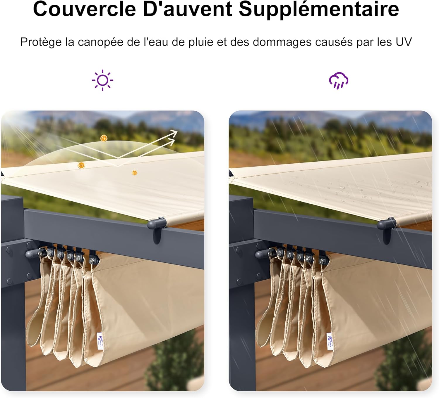 PURPLE LEAF - Pergola Kaki - 4x3m aluminium, toit rétractable, imperméable