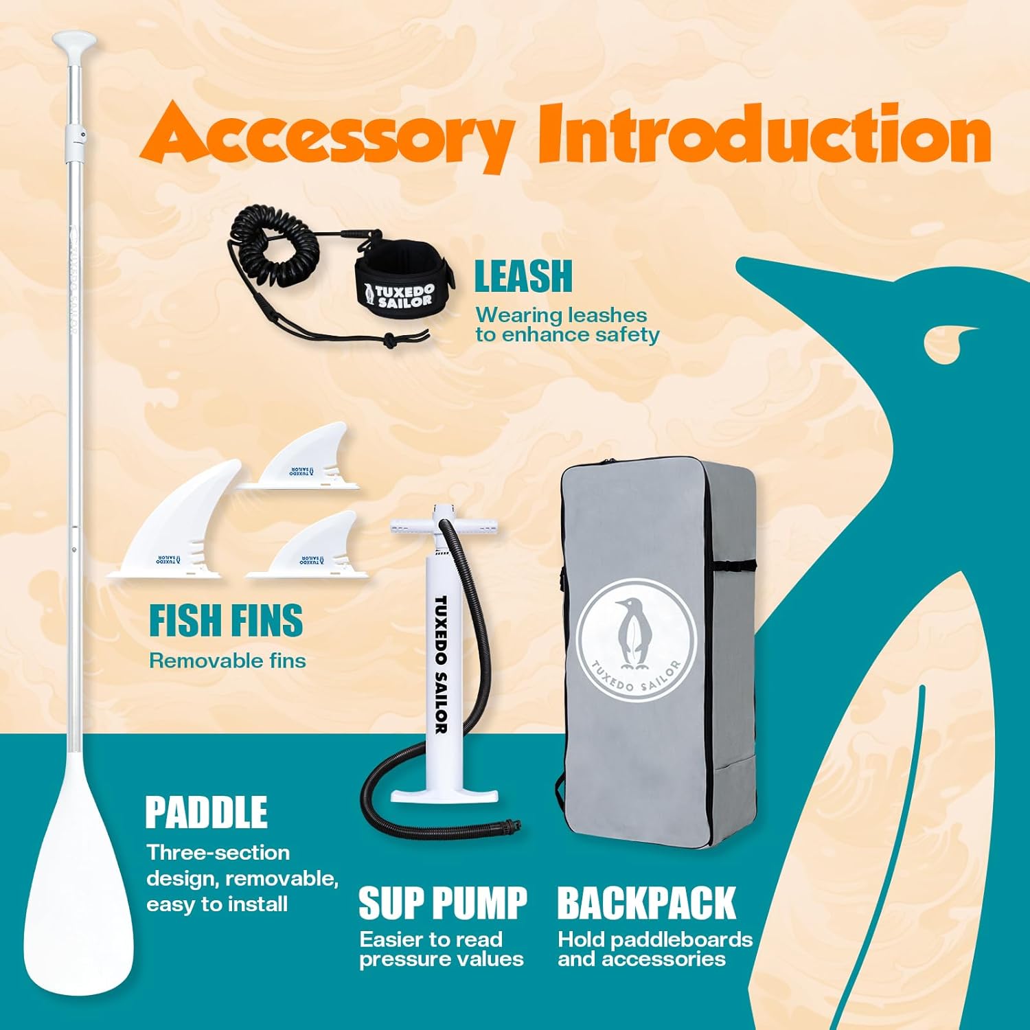 Tuxedo Sailor Paddle Gonflable Adulte, Planche de Stand Up Paddle Gonflable, Sup Paddle Board Gonflable avec Accessoires Complets, Planche de Surf Paddle
