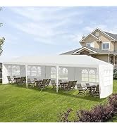 RELAX4LIFE Tonnelle de Jardin Extérieur 3x9 M avec 8 Parois Amovibles, Barnum 3x9 en PE Imperméab...