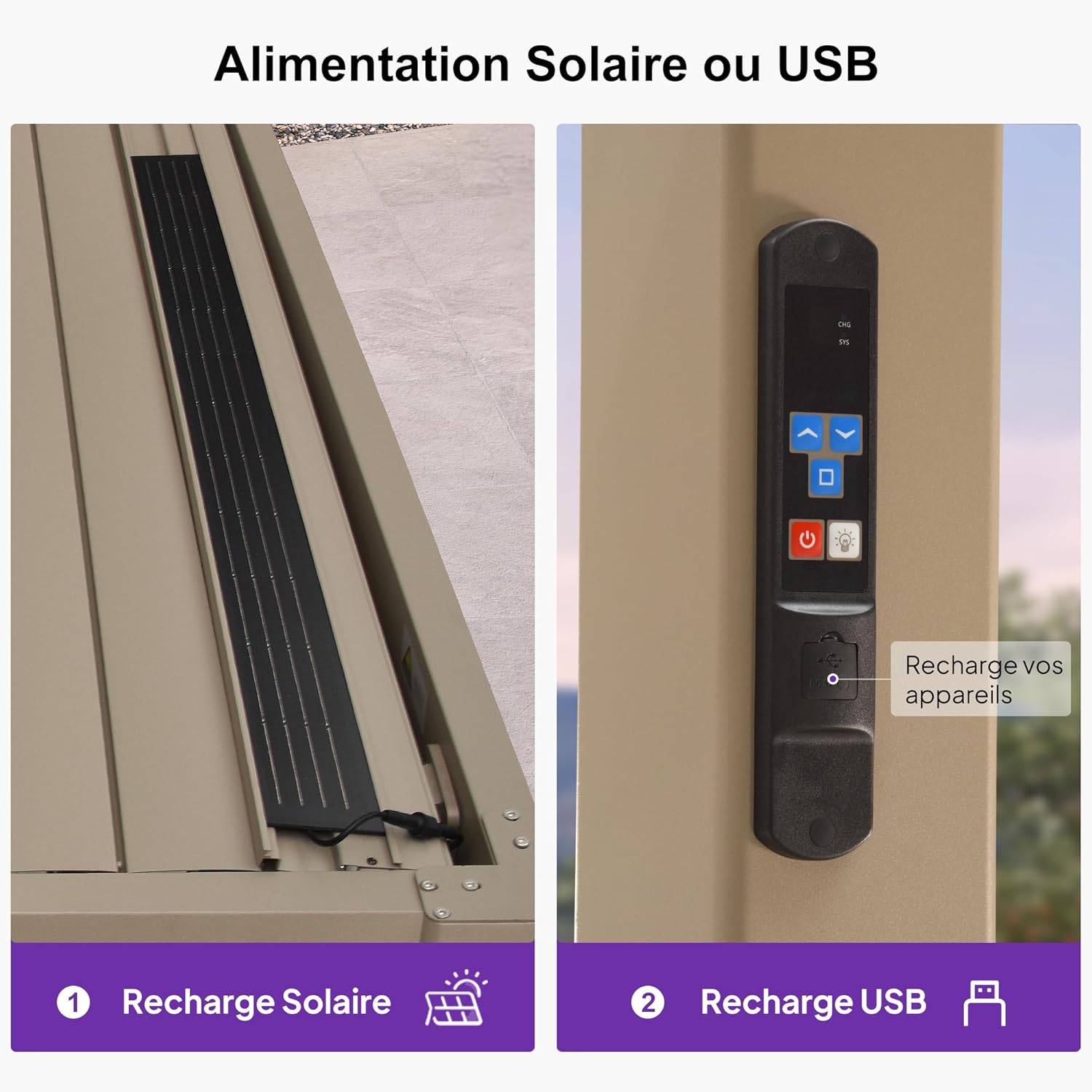 PURPLE LEAF - Pergola bioclimatique - 3x3,65m - LED, alu, lames orientables, étanche, anti-UV