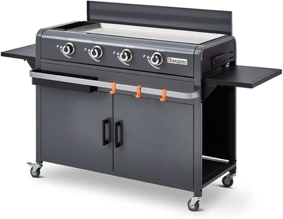Brasero - Plancha Lola sur chariot, 88x35,5cm, 4 brûleurs gaz, 9,6kW