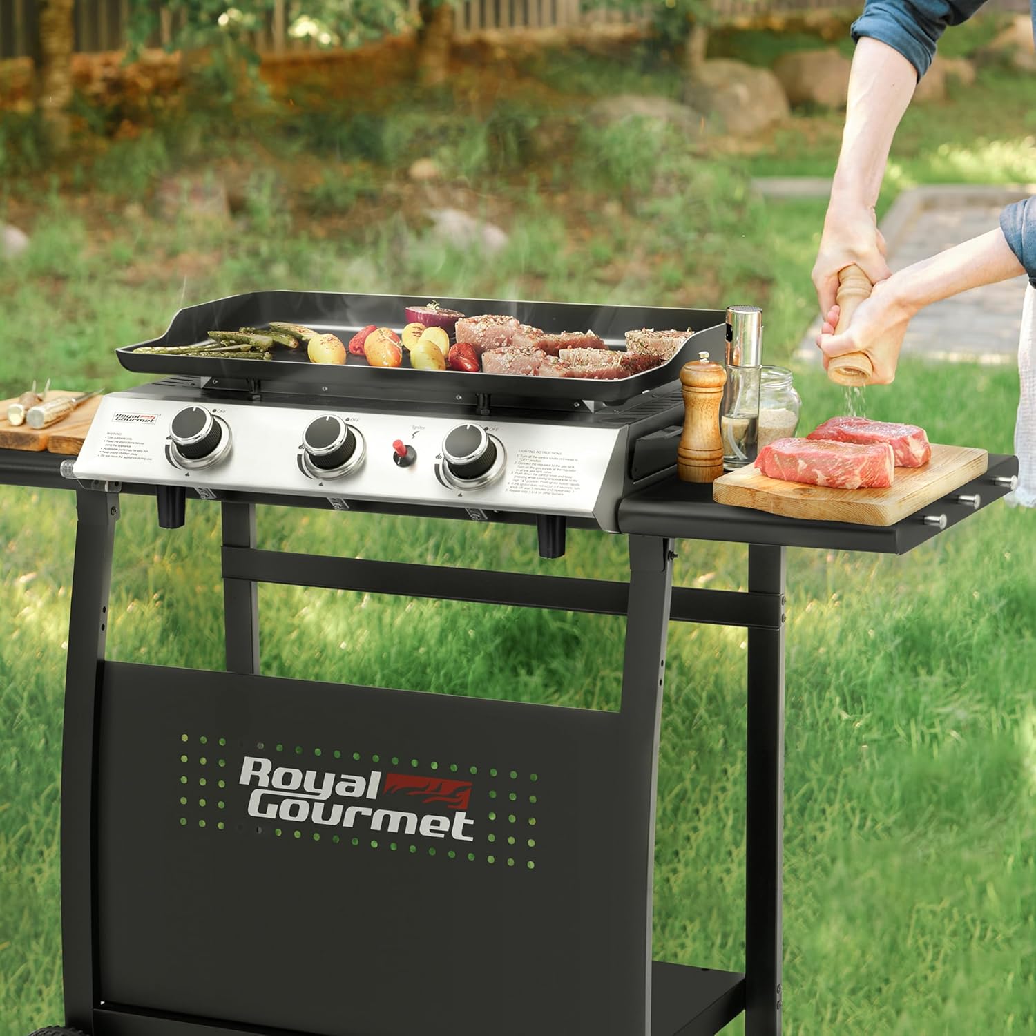 Royal Gourmet - Plancha sur chariot 62x35,5cm - 3 brûleurs puissants 7,5kW
