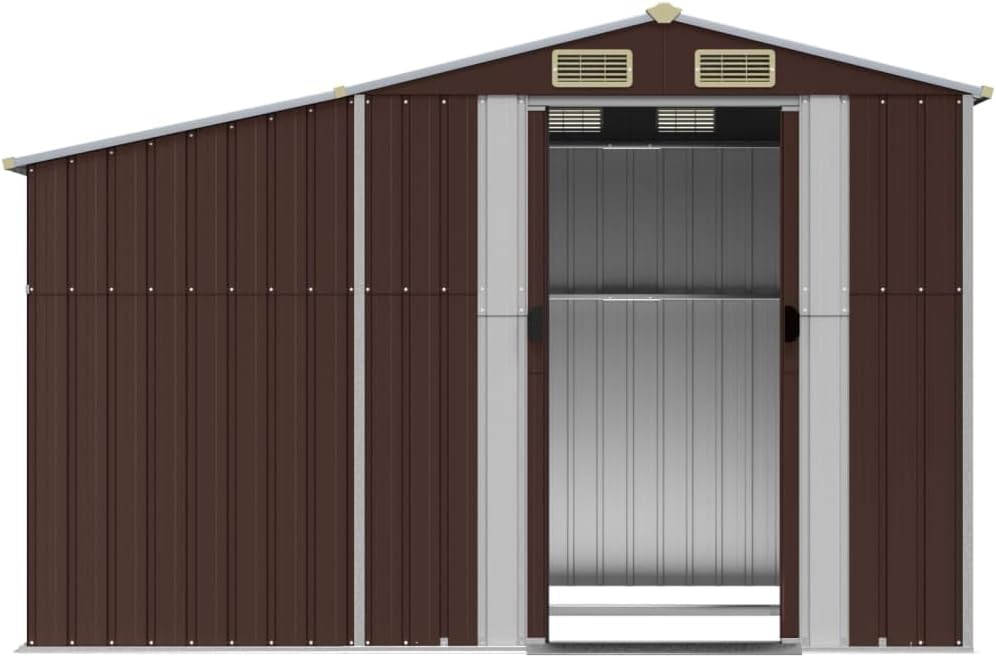 Abri de jardin en acier galvanisé 277 x 192,5 x 179 cm avec support pour bois de chauffage et toit incliné pour outils de jardin et meubles, abri de jardin en métal robuste avec ventilation