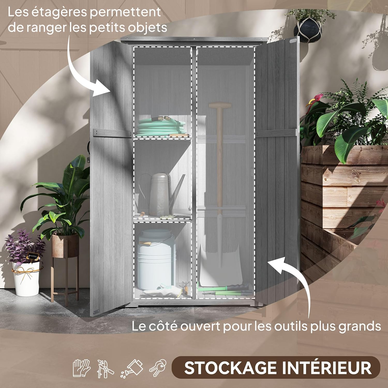 Outsunny - Armoire sur pied bois massif 90x54.5x161/168.5 cm toit incliné