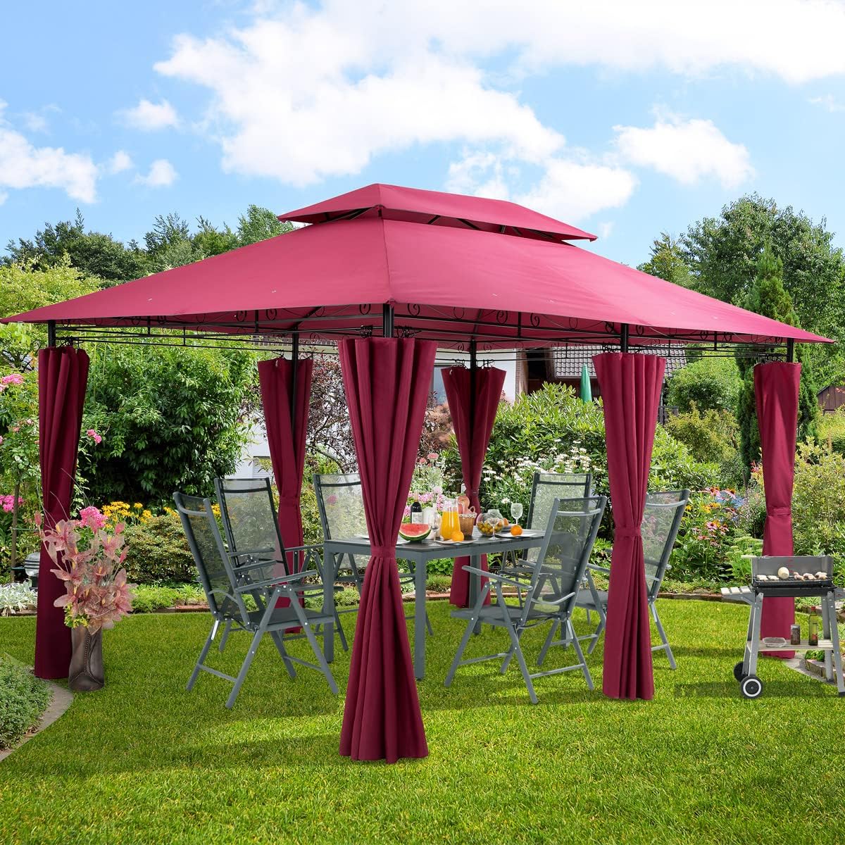 Casaria - Pavillon de Jardin Topas - 3x4m, métal hydrofuge, UV 50+ robuste - Tonneau Rouge TR59A