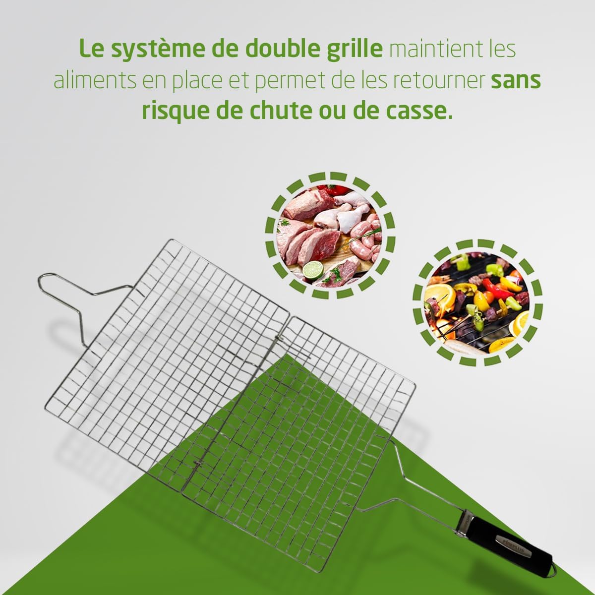 Amig - Fireplus Barbecue Grill | Double Grille en Acier Inoxydable | Avec Poignée en Caoutchouc Antidérapante | Avec Verrouillage de Sécurité | Dimensions: 32x21,5cm