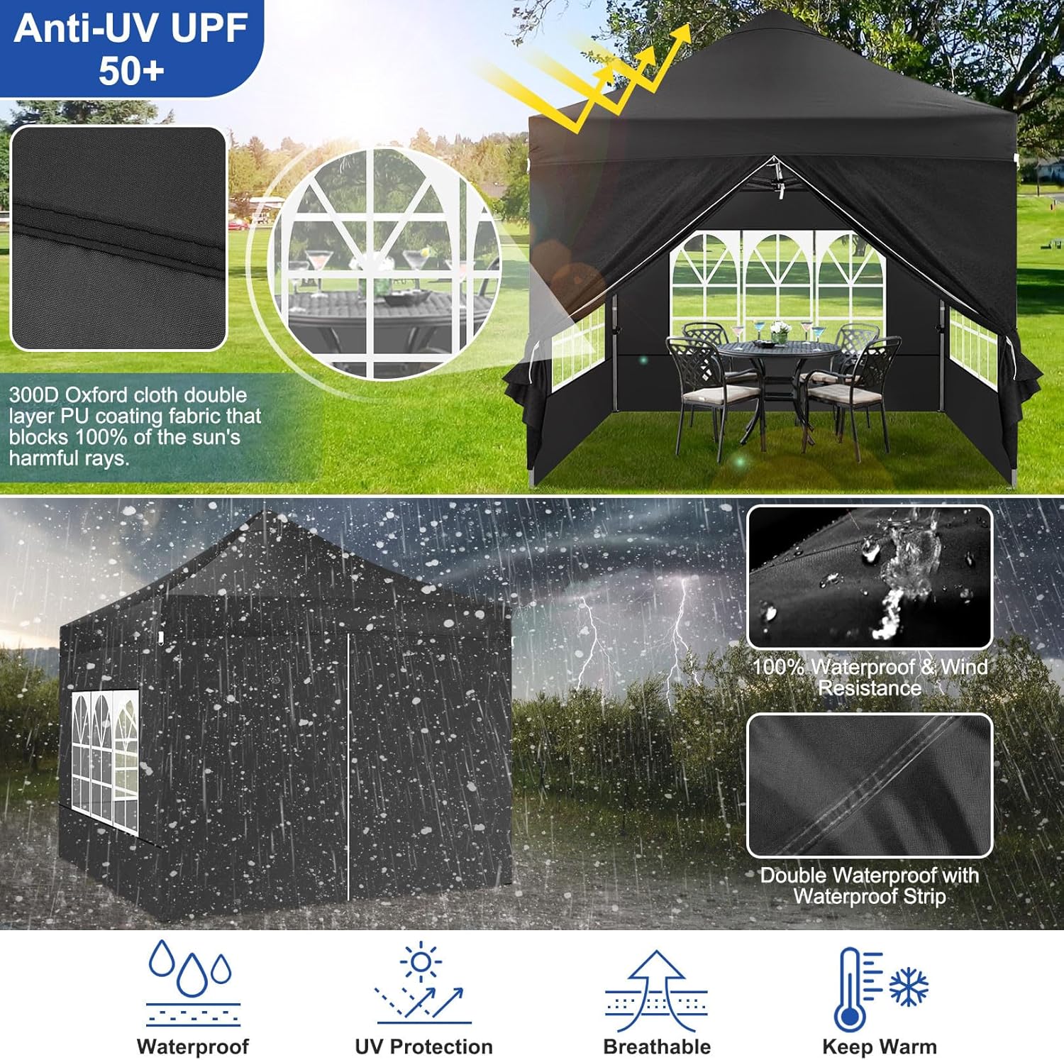 COBIZI - Tonnelle pliante 3x3m, étanche, stable, UV 50+, hiver