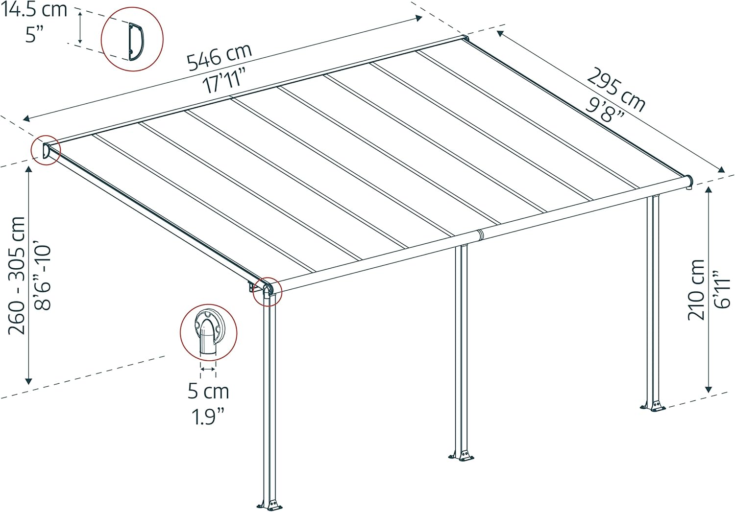Canopia by Palram - Olympia - 16.4m² - aluminium & polycarbonate, terrasse, gris