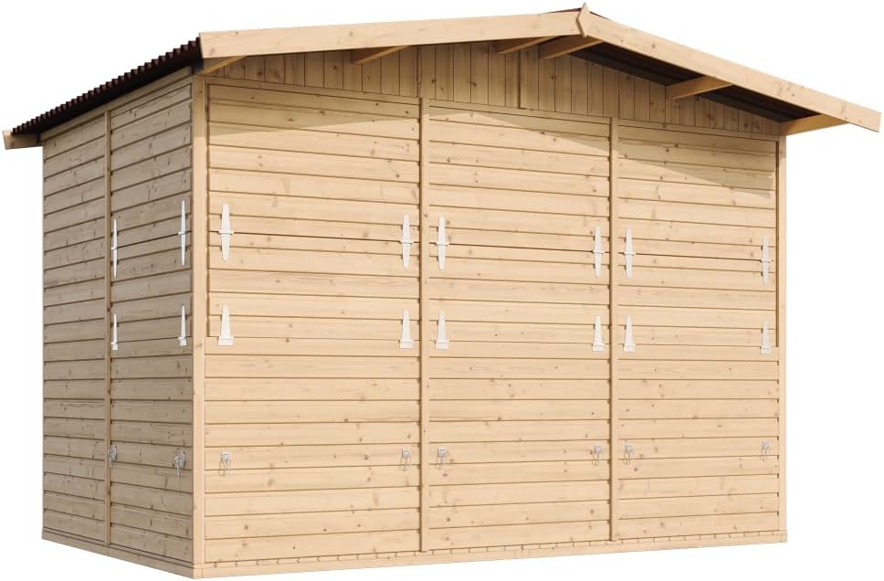 TIMBELA Abri de Jardin en Bois M150B – Kiosque Bois - Stand Marché avec 5 Fenêtres, L336xP263xH232 cm / 6 m², Facile à Monter et à Démonter, Bar Jardin