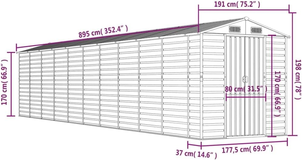 vidaXL Abri de Jardin Gris Clair 191 x 895 x 198 cm en Acier galvanisé