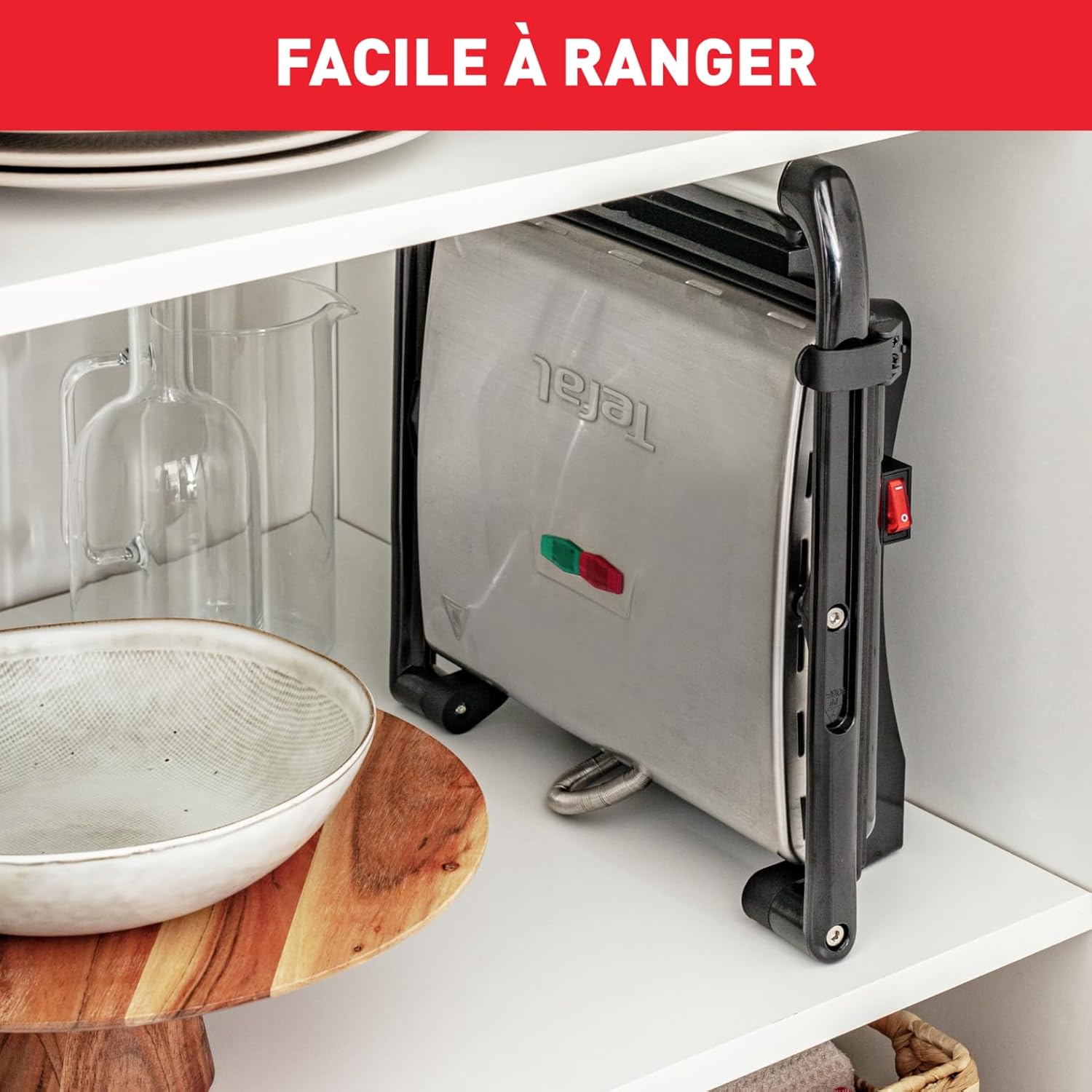 Tefal - Gril Viande Panini Multifonction 2000W, rangement vertical, noir/argent - GC241D12