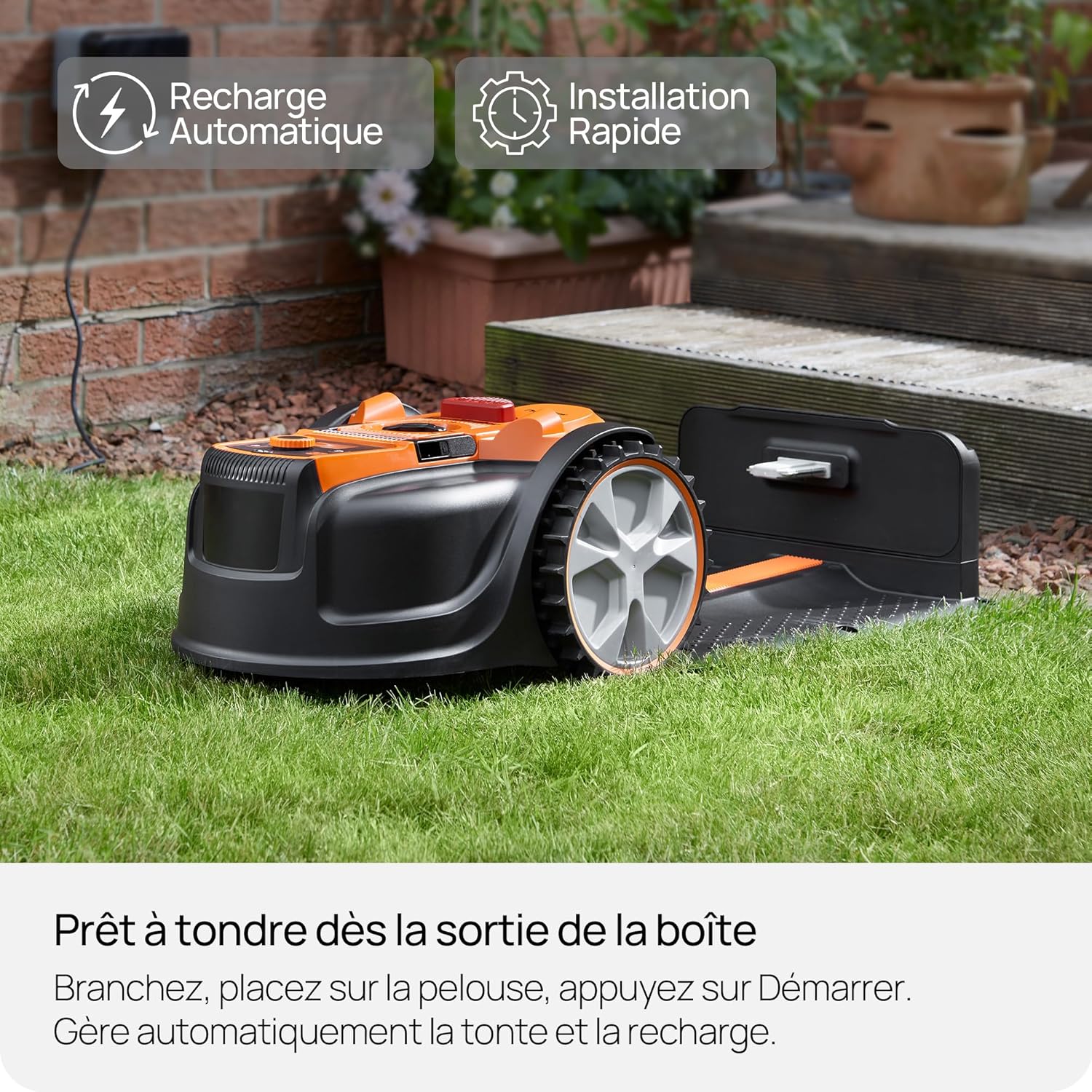 LawnMaster - Robot tondeuse caméra/app, 500m², sans fil, LCD