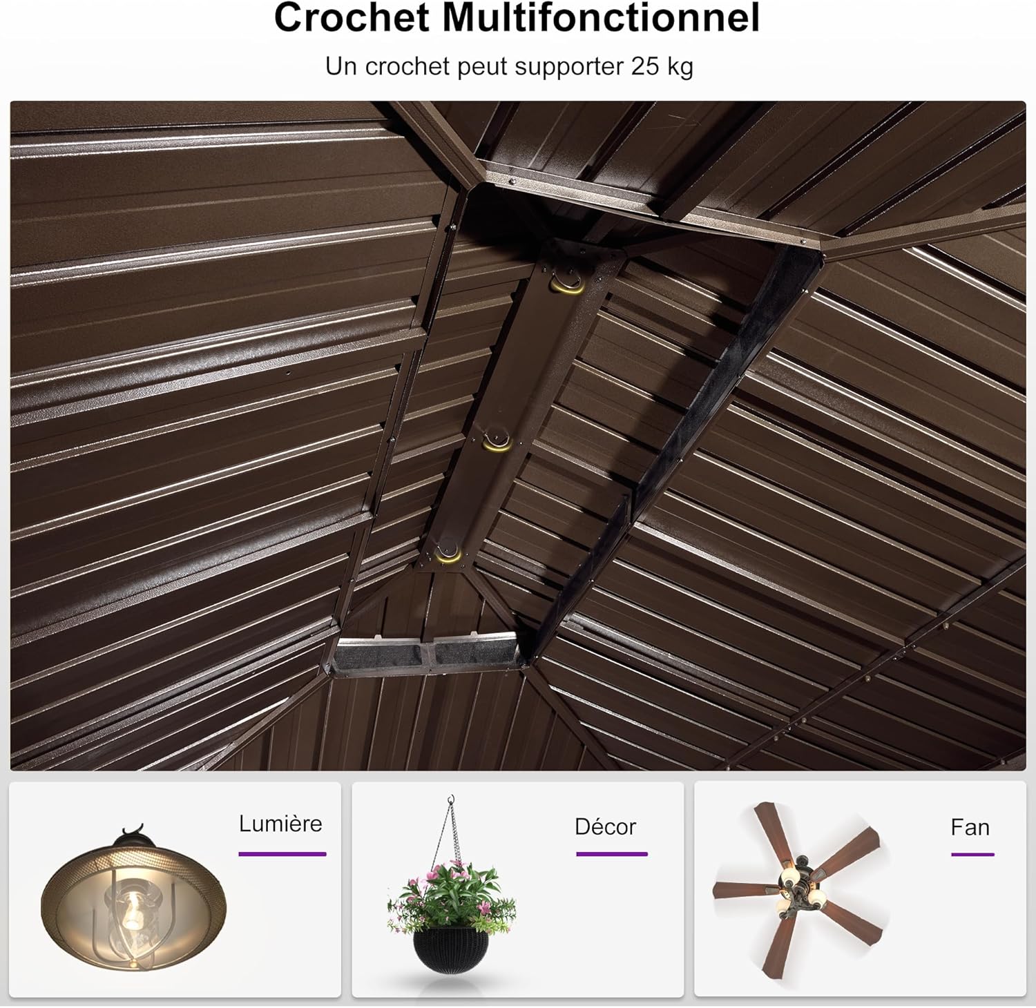 PURPLE LEAF - Pergola toit double 4,85x3,65m acier moustiquaire rideaux
