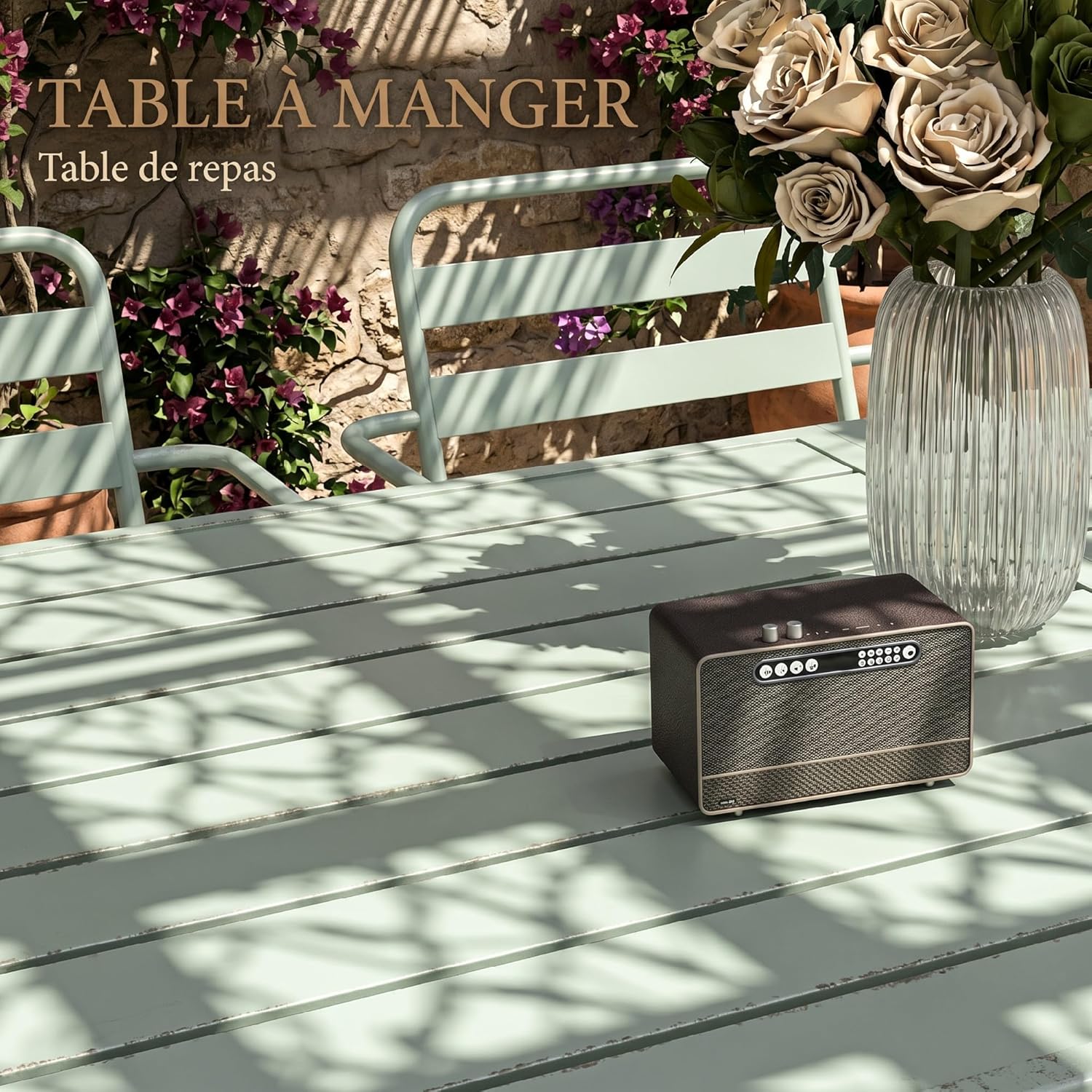Outsunny - Salon de jardin 7 pièces - Table + 6 chaises acier vert clair - Empilables, extérieur