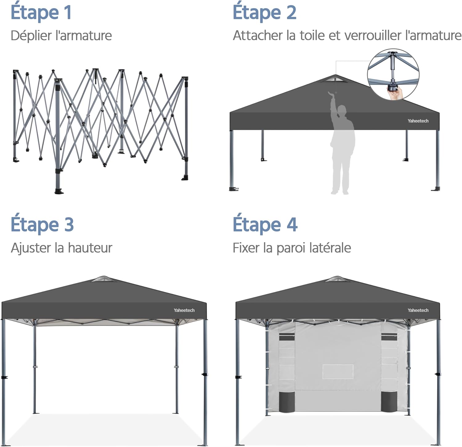 Yaheetech - tonnelle pliante réglable - imperméable, anti-UV, parois latérales