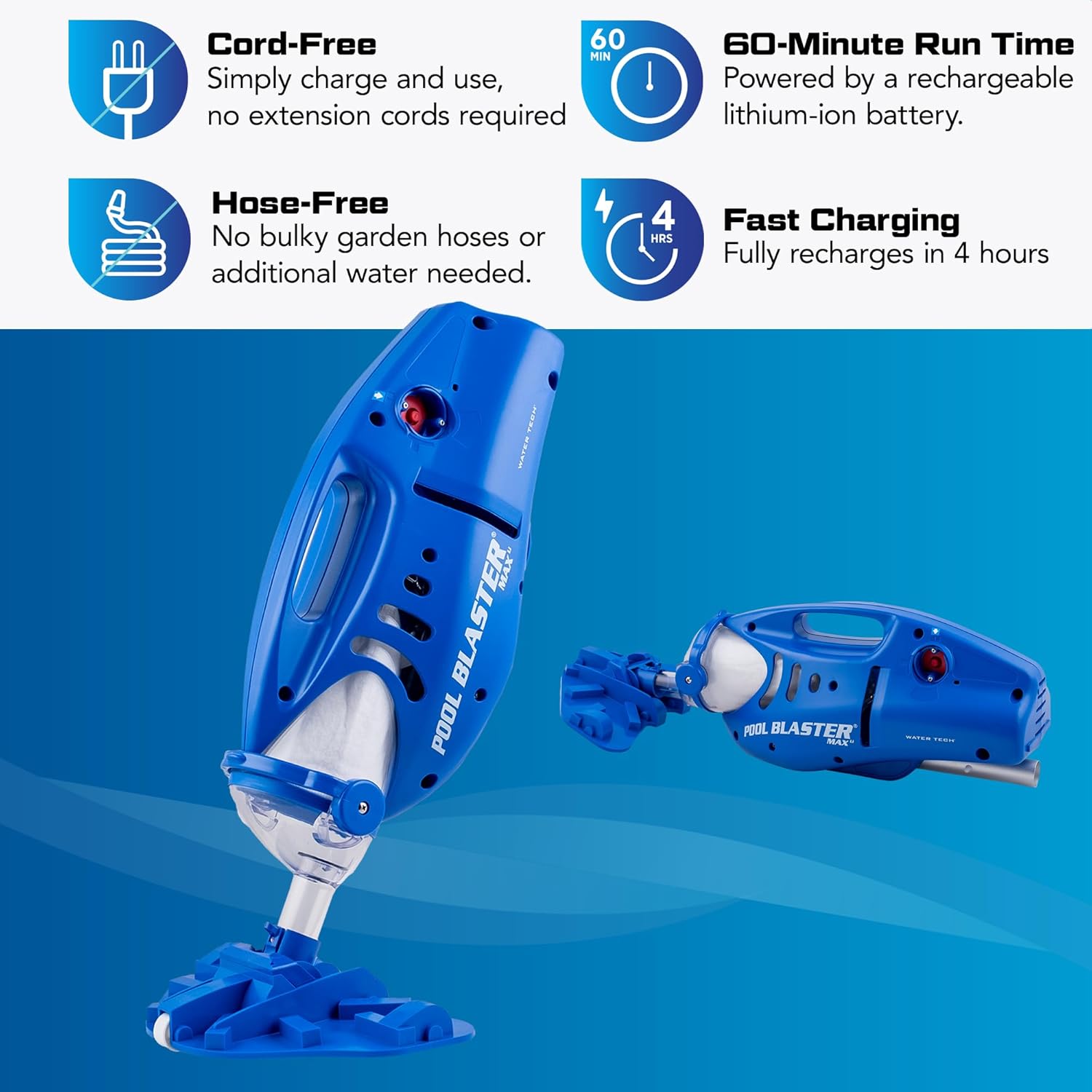 Water Tech POOL BLASTER Max Li Aspirateur de piscine, aspirateur de piscine sans fil avec moteur P30, aspirateur à main pour piscine et spa