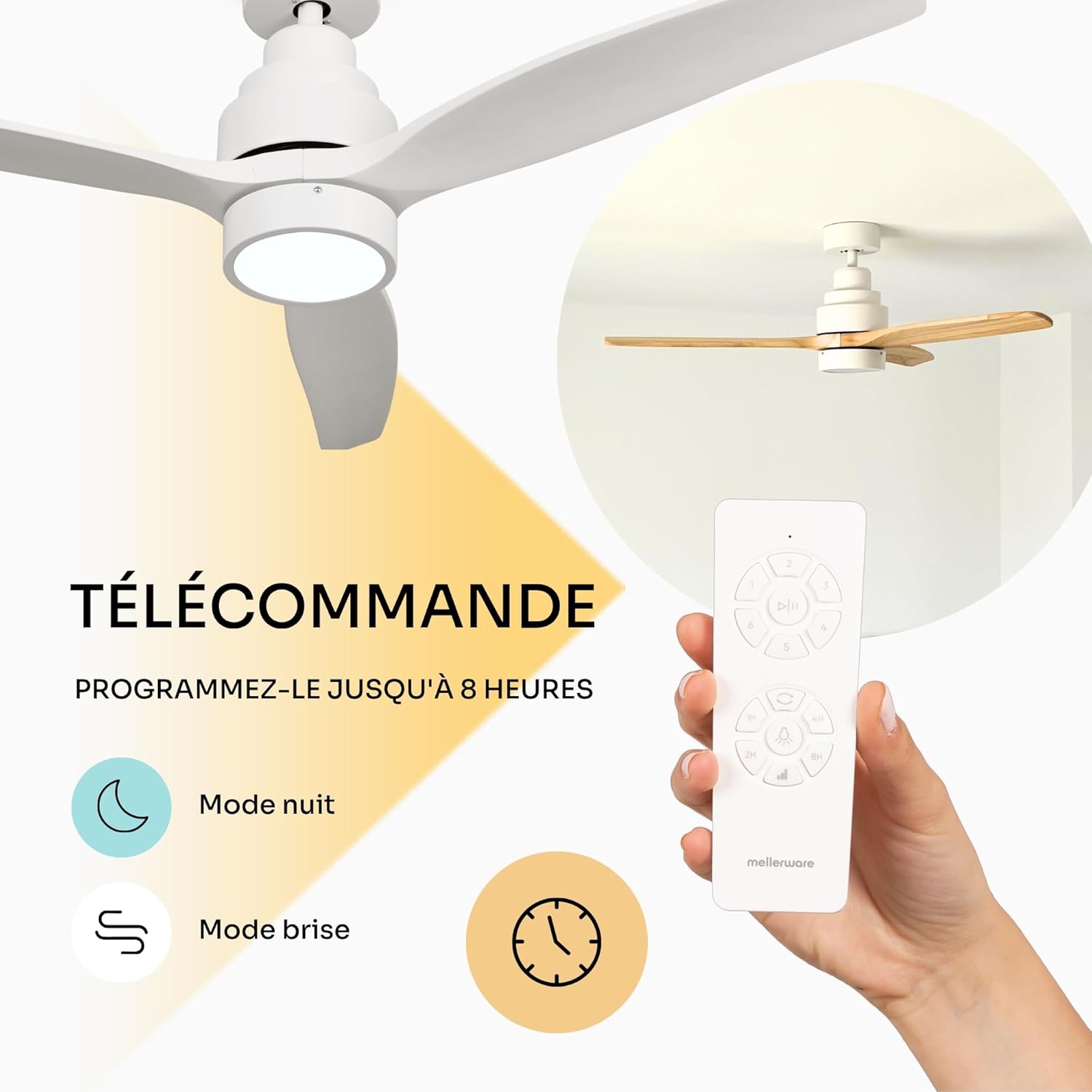 Mellerware - Brizy! Bright - 132cm - 45W, télécommande, LED, 6 vitesses