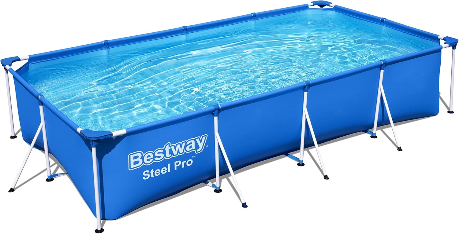 Bestway – Steel Pro – Piscine rectangulaire pour Enfant – avec Cadre en Acier et Pompe filtrante Piscine pour Enfant. 400 x 211 x 81 cm Bleu