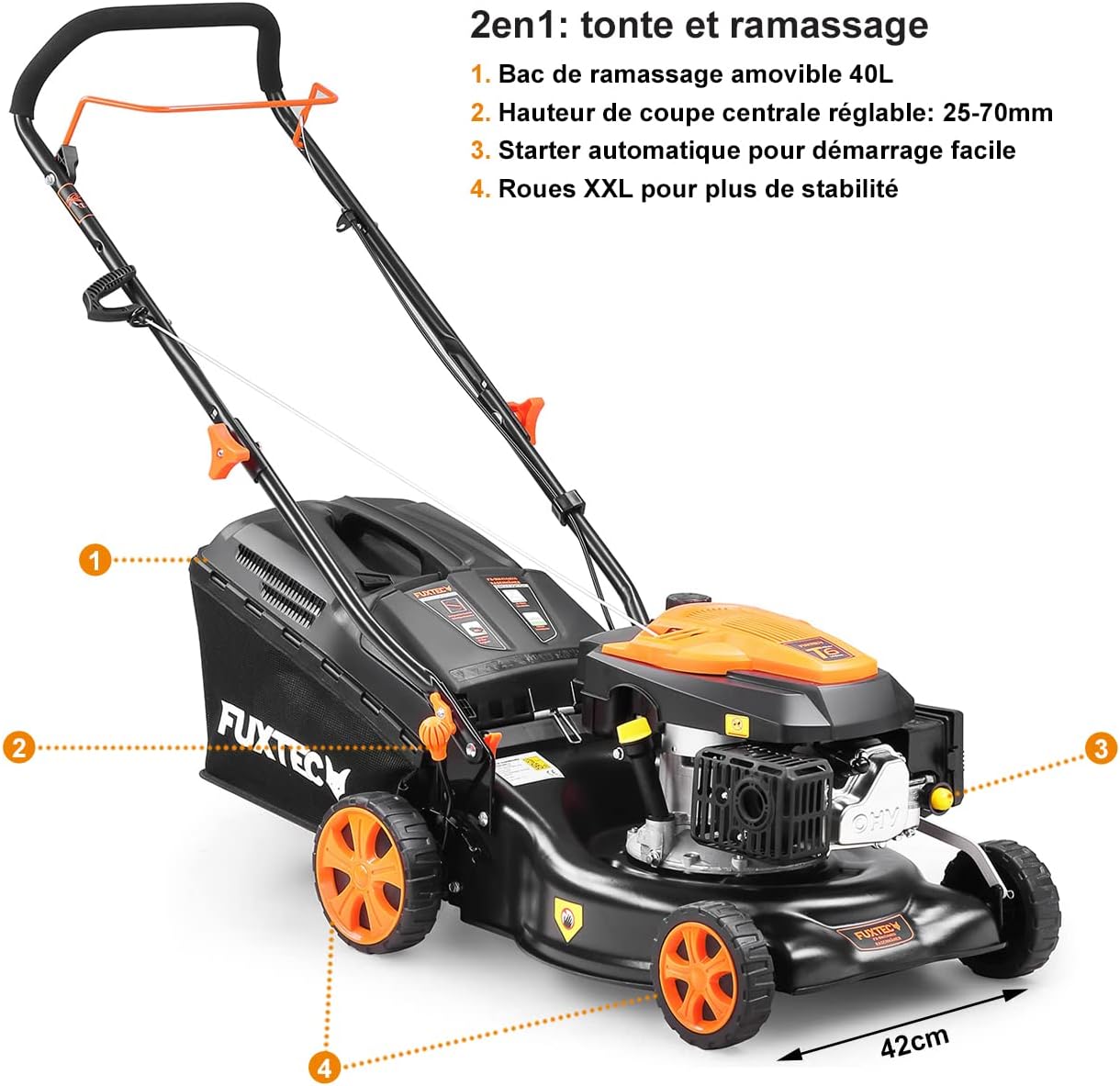 FUXTEC - Tondeuse série RM - 42cm coupe, bac 40L, 2en1 - FX-RM4346ECO