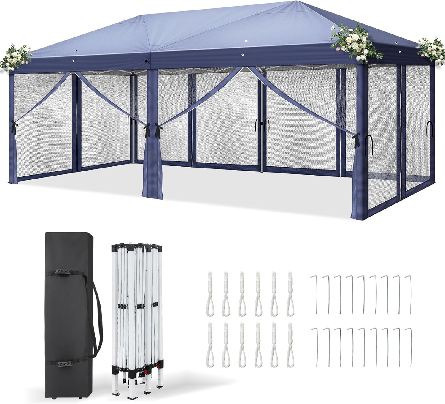 LEADZM - tonnelle pliante 3x6m - anti-UV 50+, imperméable, 6 moustiquaires