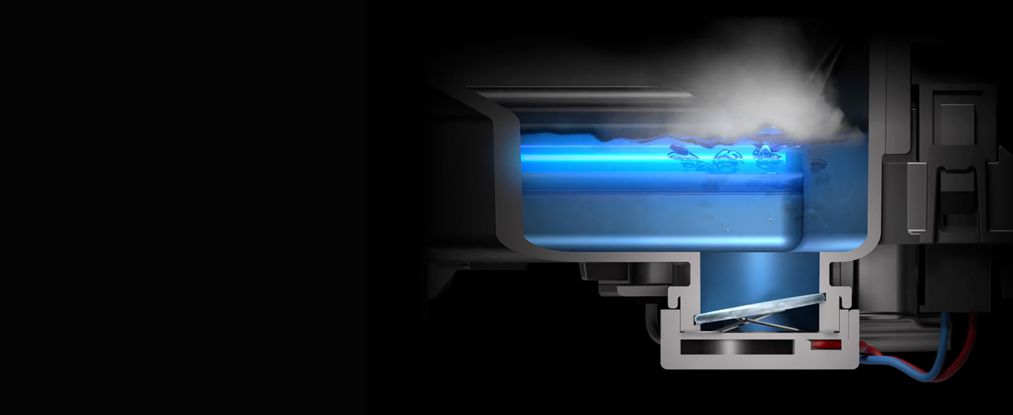 Le transducteur piézoélectrique à l’intérieur du réservoir de l’humidificateur Dyson.