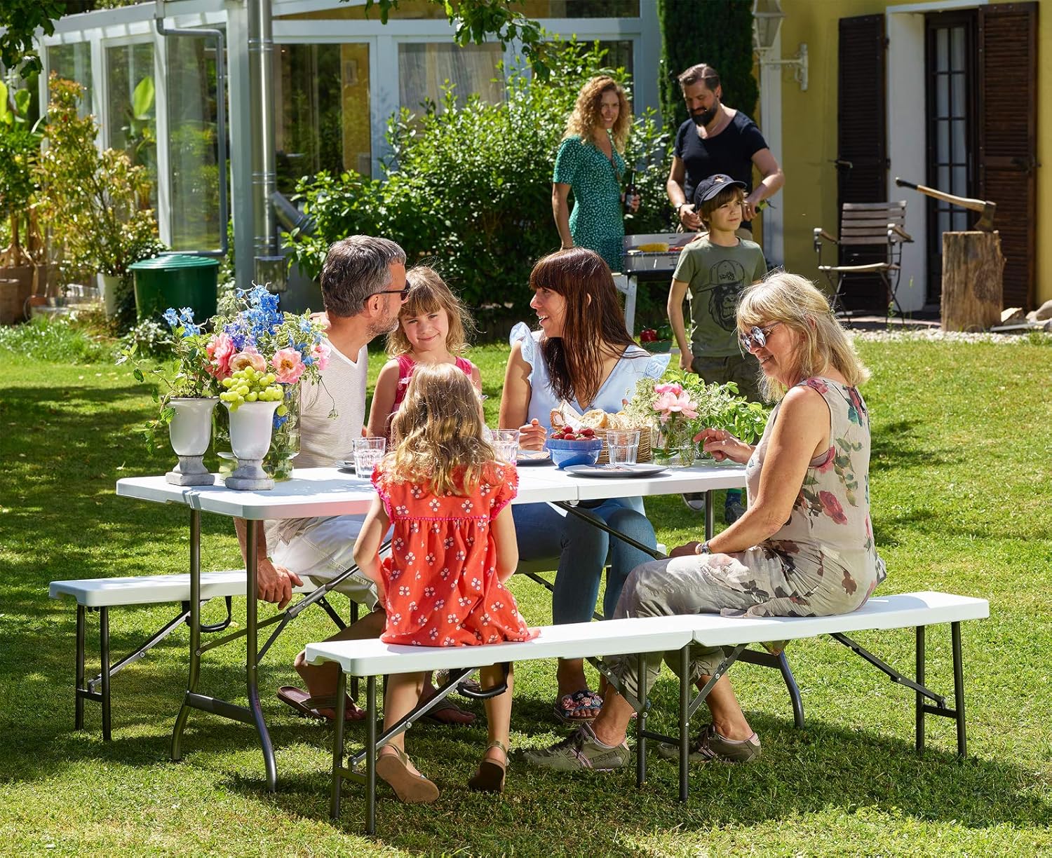 CASARIA - Ensemble table pliante, 180 cm, 2 bancs, 8 pers. terrasse