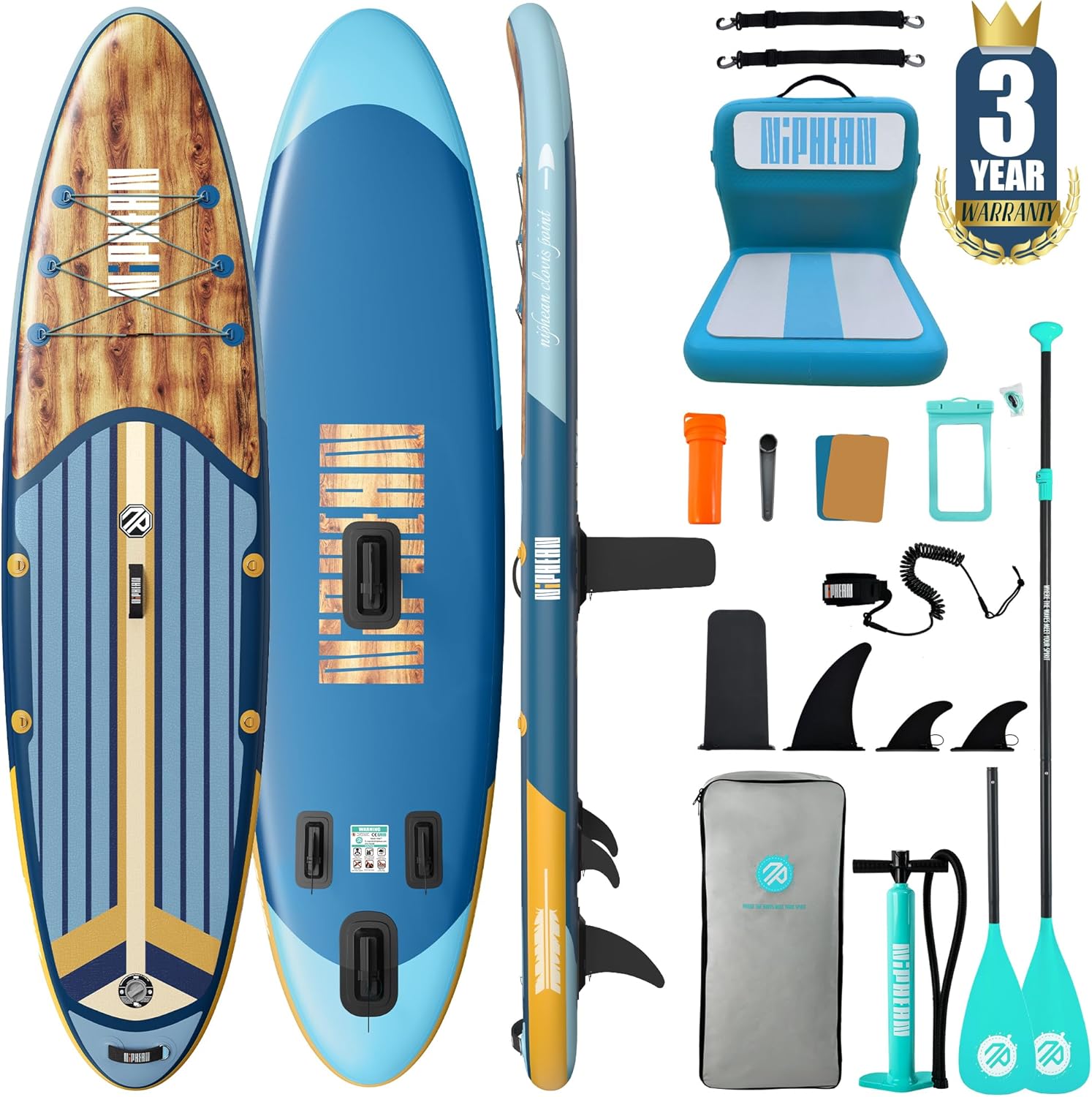 Niphean Paddle Gonflable Adulte avec Tous Les Accessoires, 320cm Planches de Stand Up Paddle Gonflables pour Tous Les Niveaux, Sup avec Capacité 200 kg pour 2 Personnes, Paddle Gonflable avec Siège